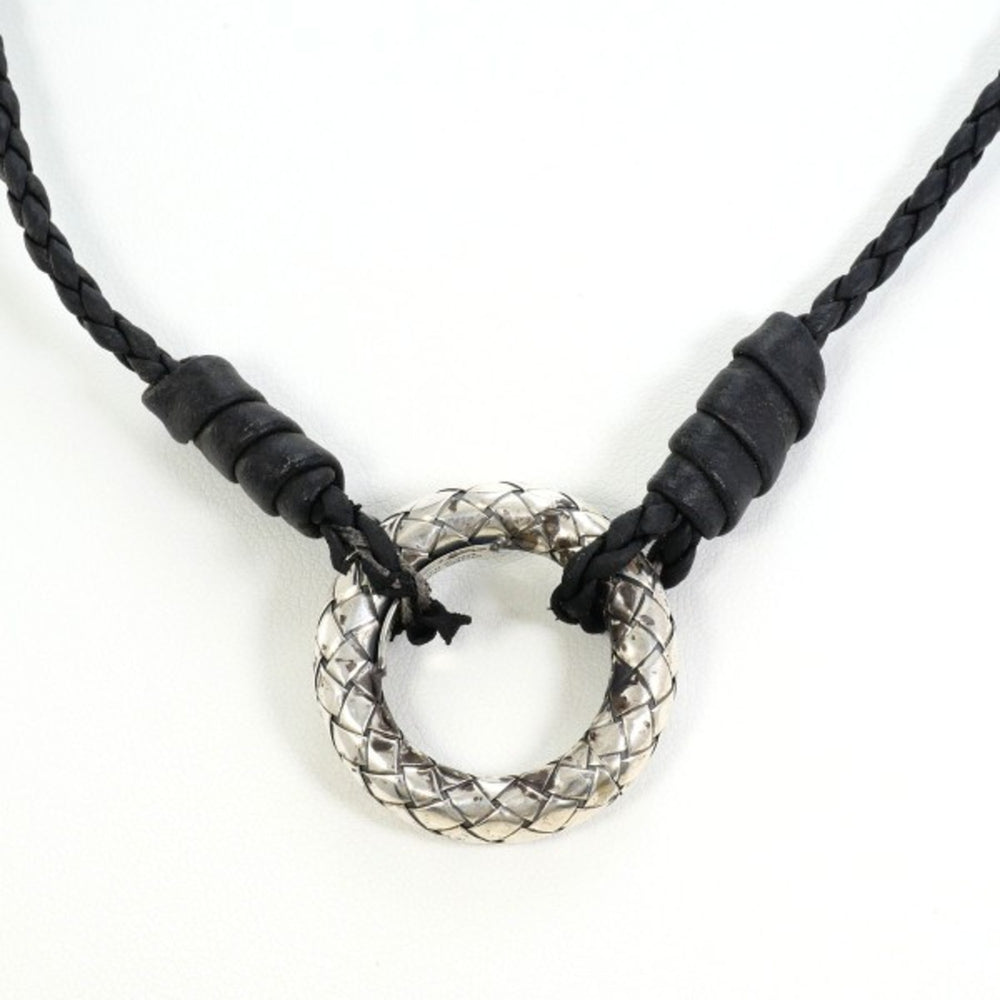 Bottega Veneta Intrecciato Circle Silver Leather Necklace Total weight approx. 16.6g 56cm — Like New
