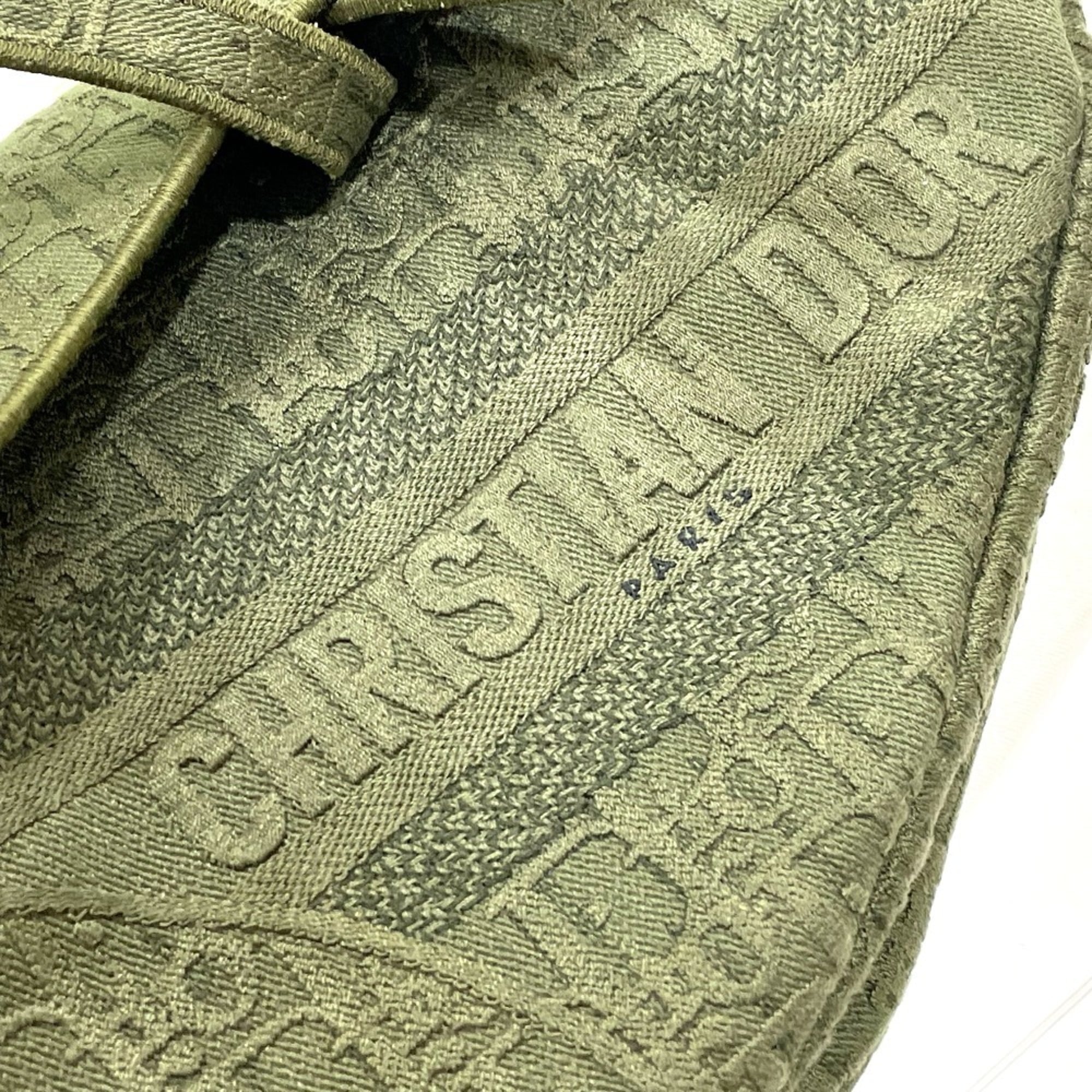 Christian Dior Oblique SADDLE Embroidered Saddle Bag Shoulder Handbag Canvas Women's Khaki — Like New