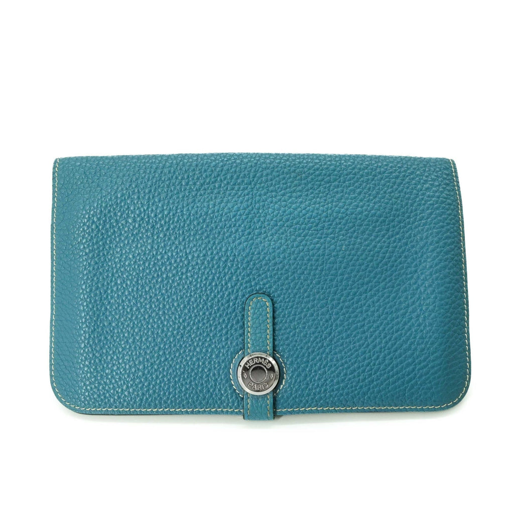 HERMES Dogon Duo GM Long Wallet, Togo Leather Bifold Blue Jean #□H