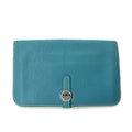 HERMES Dogon Duo GM Long Wallet, Togo Leather Bifold Blue Jean #□H
