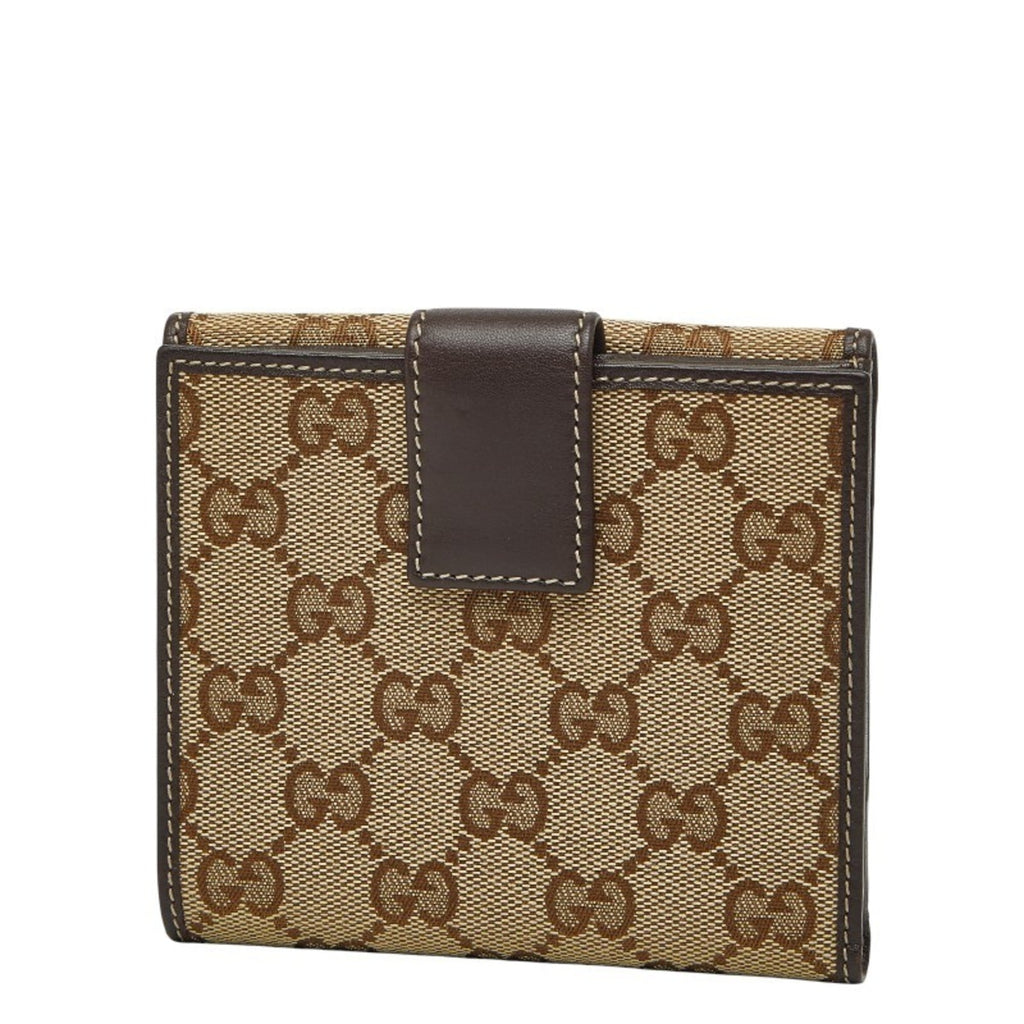 Gucci GG Canvas Lovely Bifold Wallet 245727 Beige Brown Leather Women's GUCCI