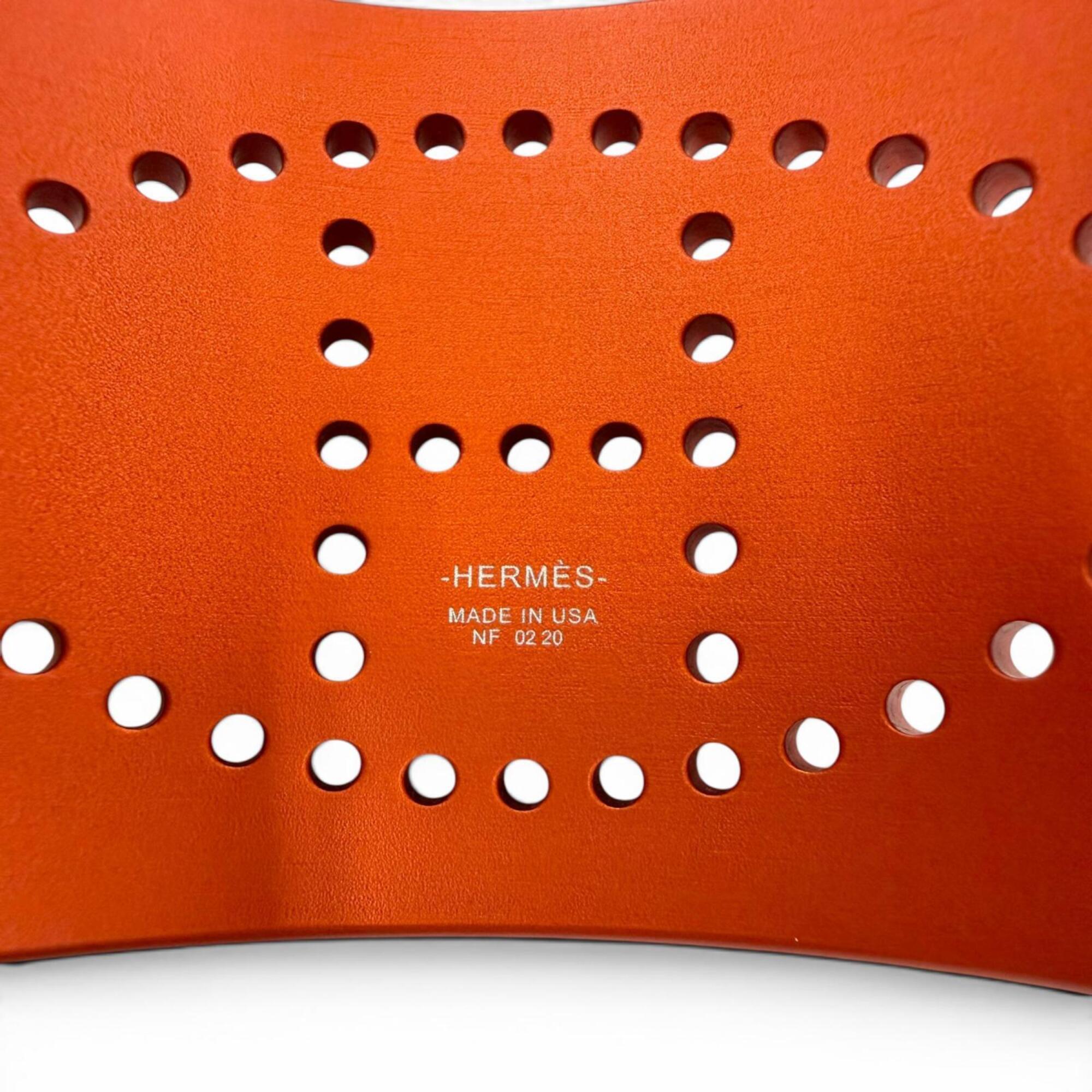 HERMES Evelyne Bangle, Aluminum, H Logo, Chaine d'Ancre Bracelet, Orange, Made in USA, Women's — Like New