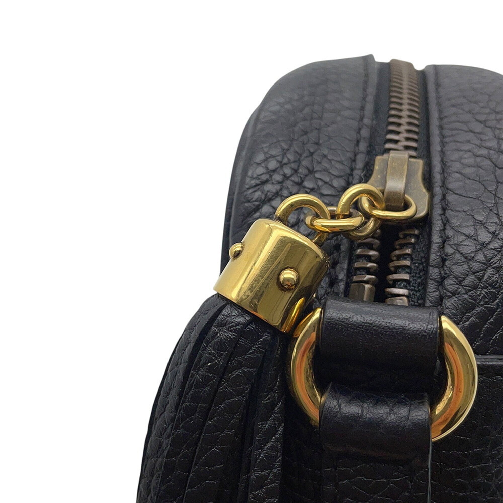 Gucci Interlocking G Soho Disco Bag Small Leather Shoulder 347994 GUCCI Black Tassel Handbag Women's — Like New