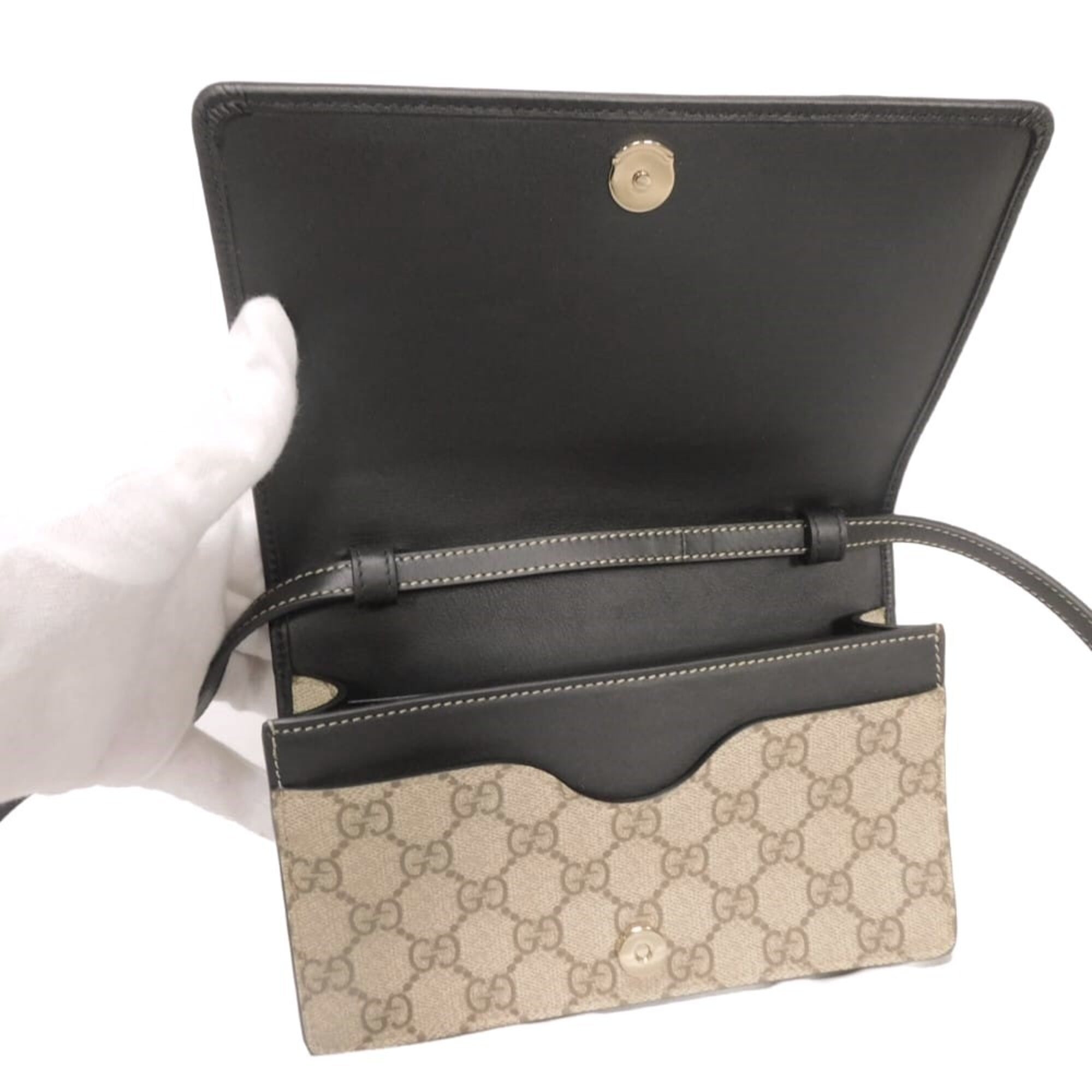 Gucci GUCCI Shoulder Bag GG Emblem Super Calf Black Web 2WAY Supreme Beige 820688 FAD6L 9741 Men's Women's — Like New