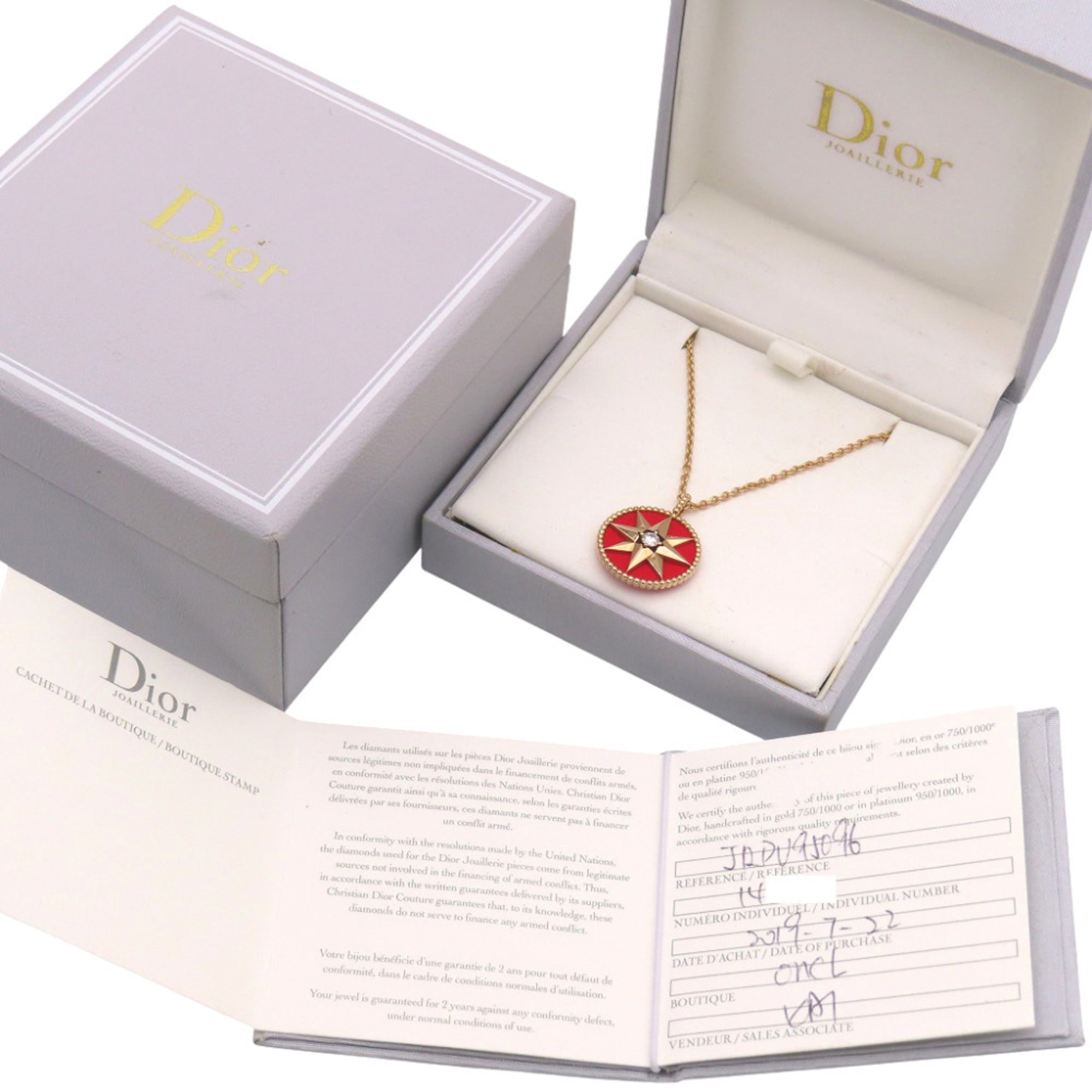 Christian Dior Dior Rose des Vents 1P Diamond 750PG Necklace 18KPG Pink Gold Red Ceramic Jewelry 1678Dior — Like New