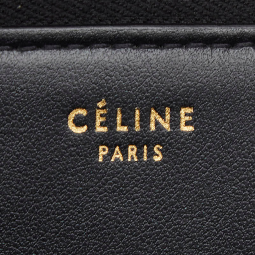 Celine logo motif long wallet in black leather for women.