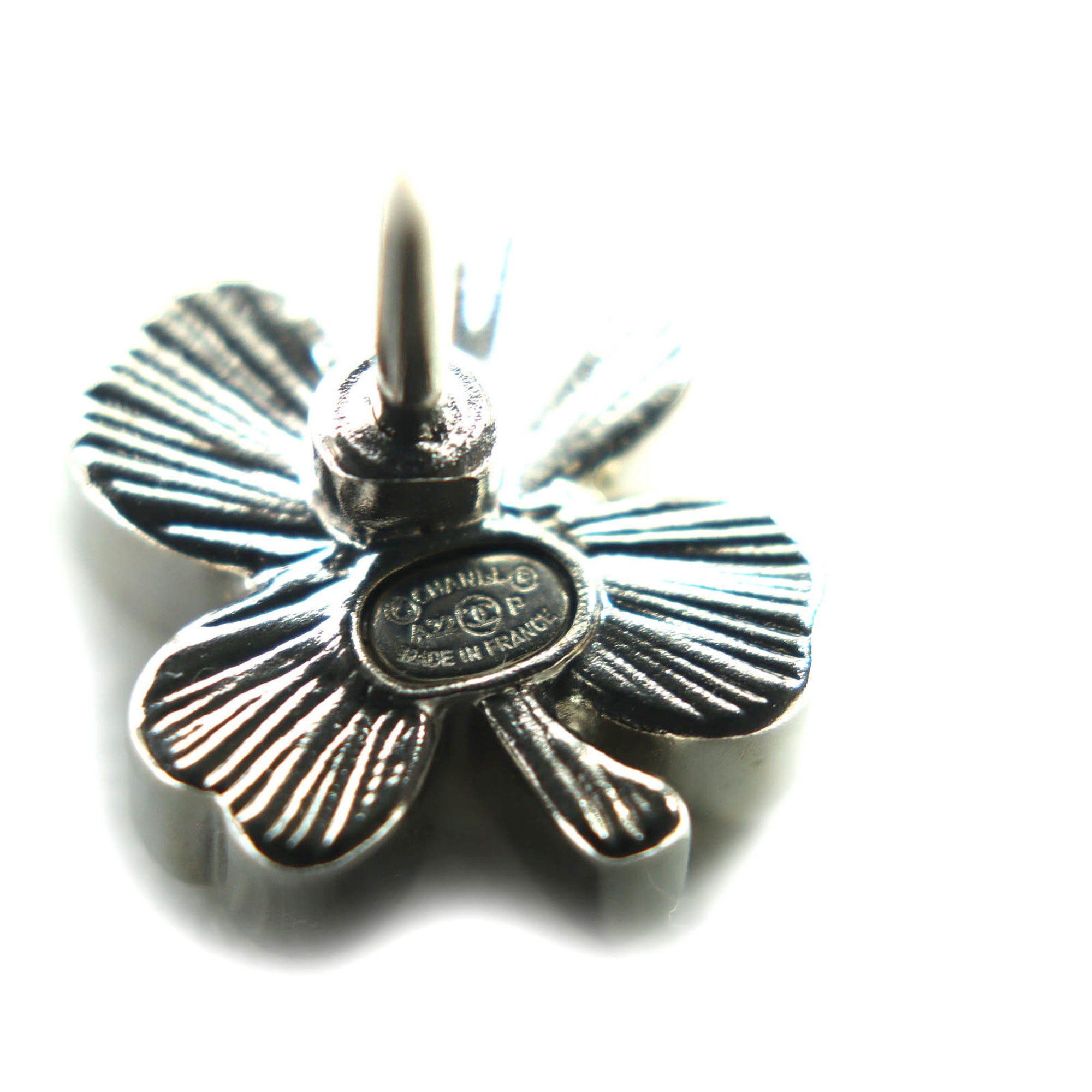 CHANEL A22P Coco Mark Icon Rhinestone No. 5 Clover Bottle Pins/Brooch Set of 3, Silver, with Box, Made in France, Women's — Like New