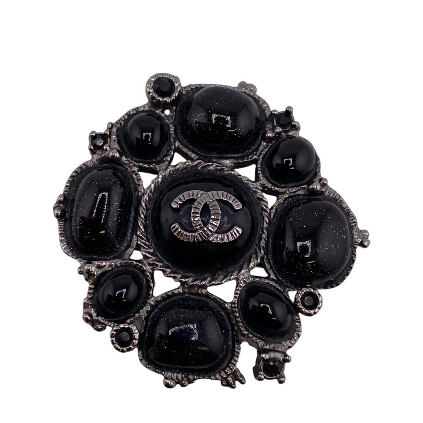 CHANEL C00V Coco Mark Rhinestone Brooch Black Women's