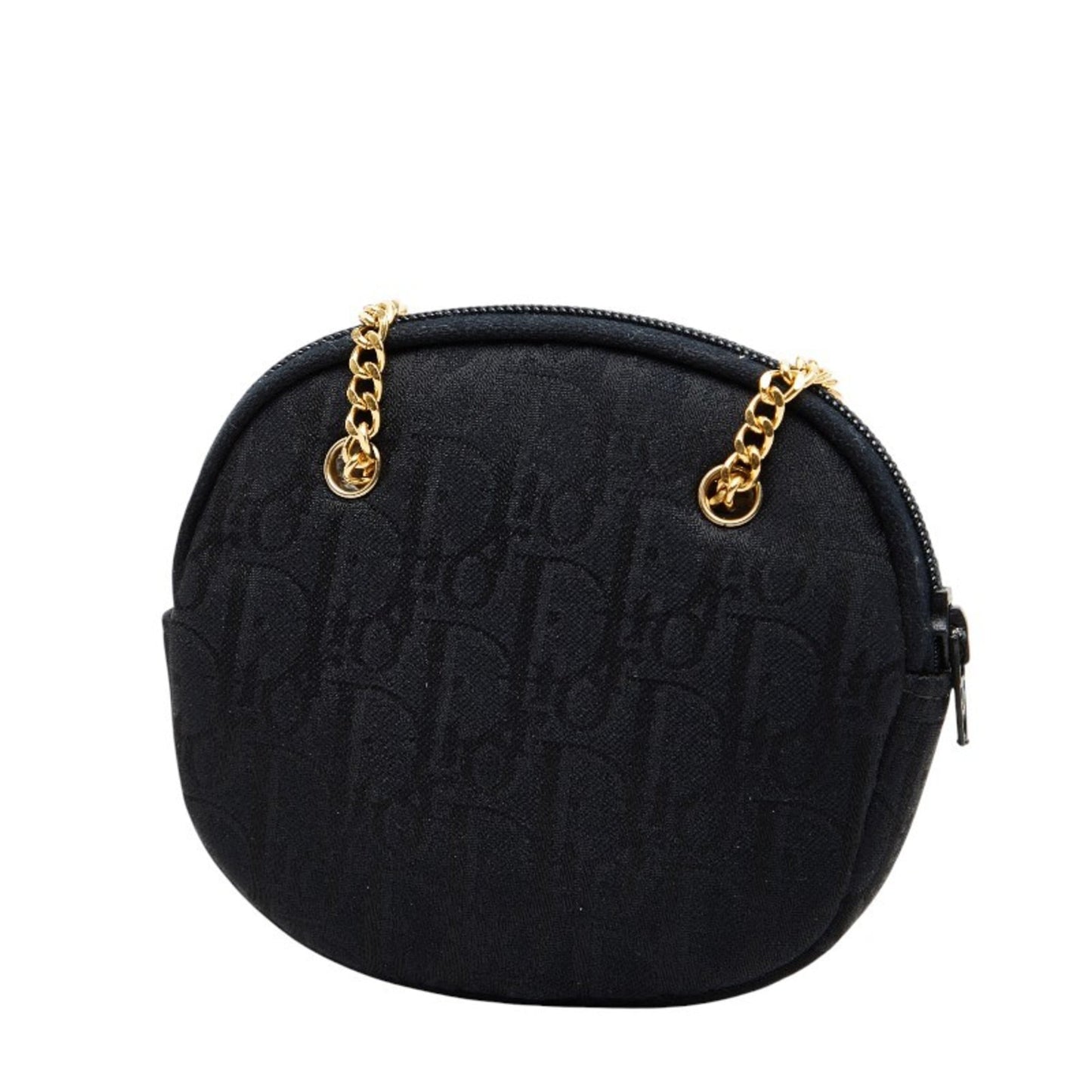 Christian Dior Dior Trotter Logo Chain Shoulder Bag Wallet/Coin Purse Black Canvas Women's