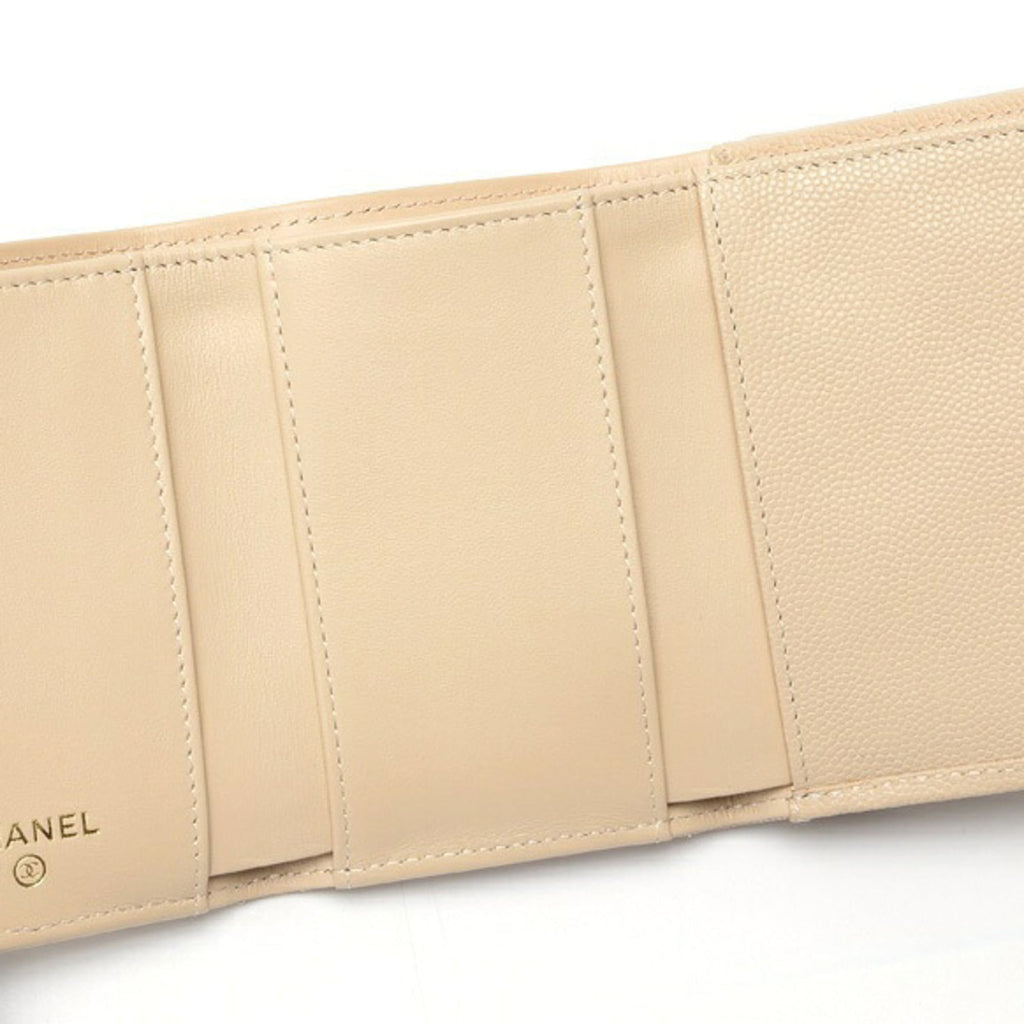 CHANEL Matelasse Small Flap Wallet Trifold AP3518 Caviar Skin Beige S-159569