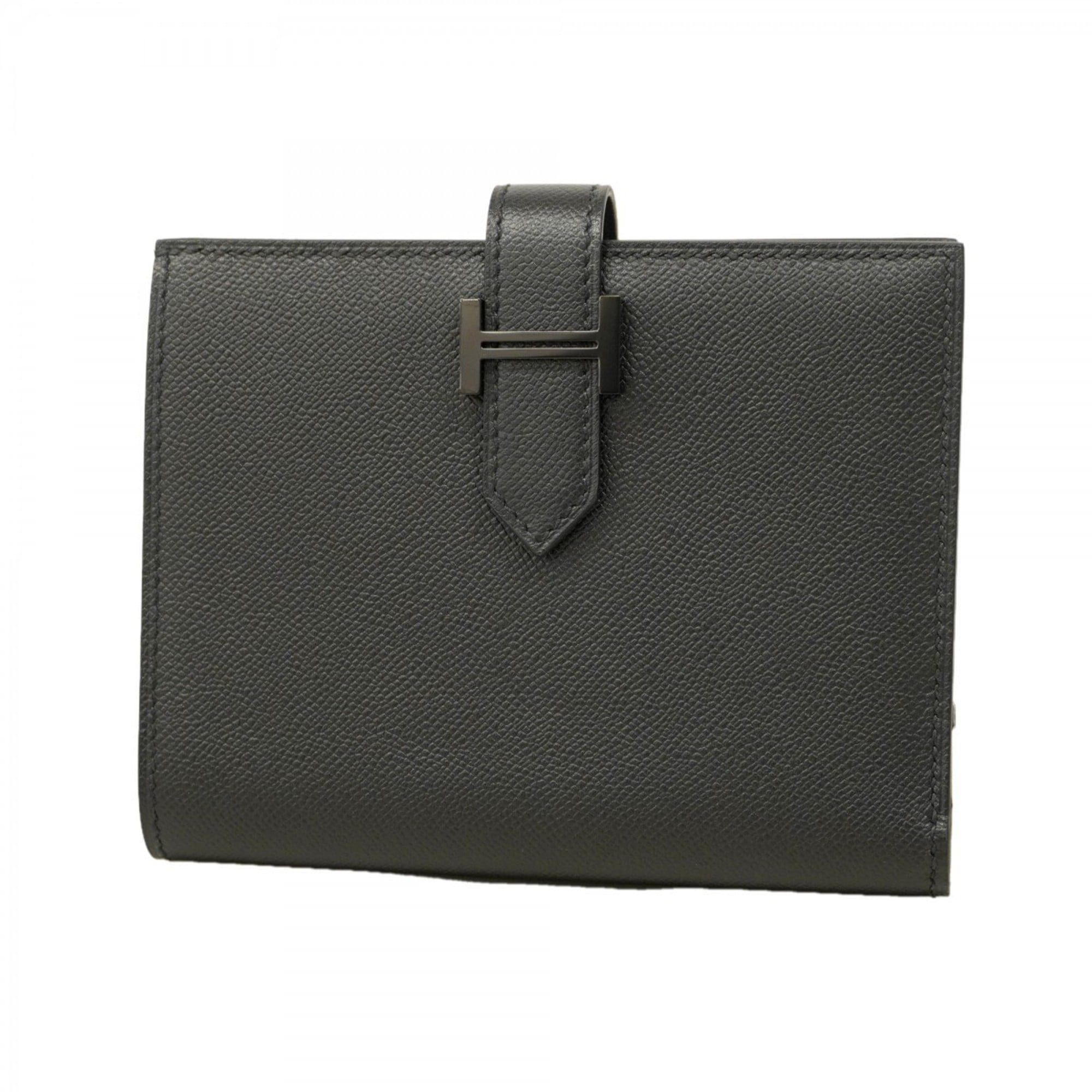 Hermes Hermès Bearn Compact Wallet, Monochrome, So Black, Veau Madame, W Stamp, Men's and Women's