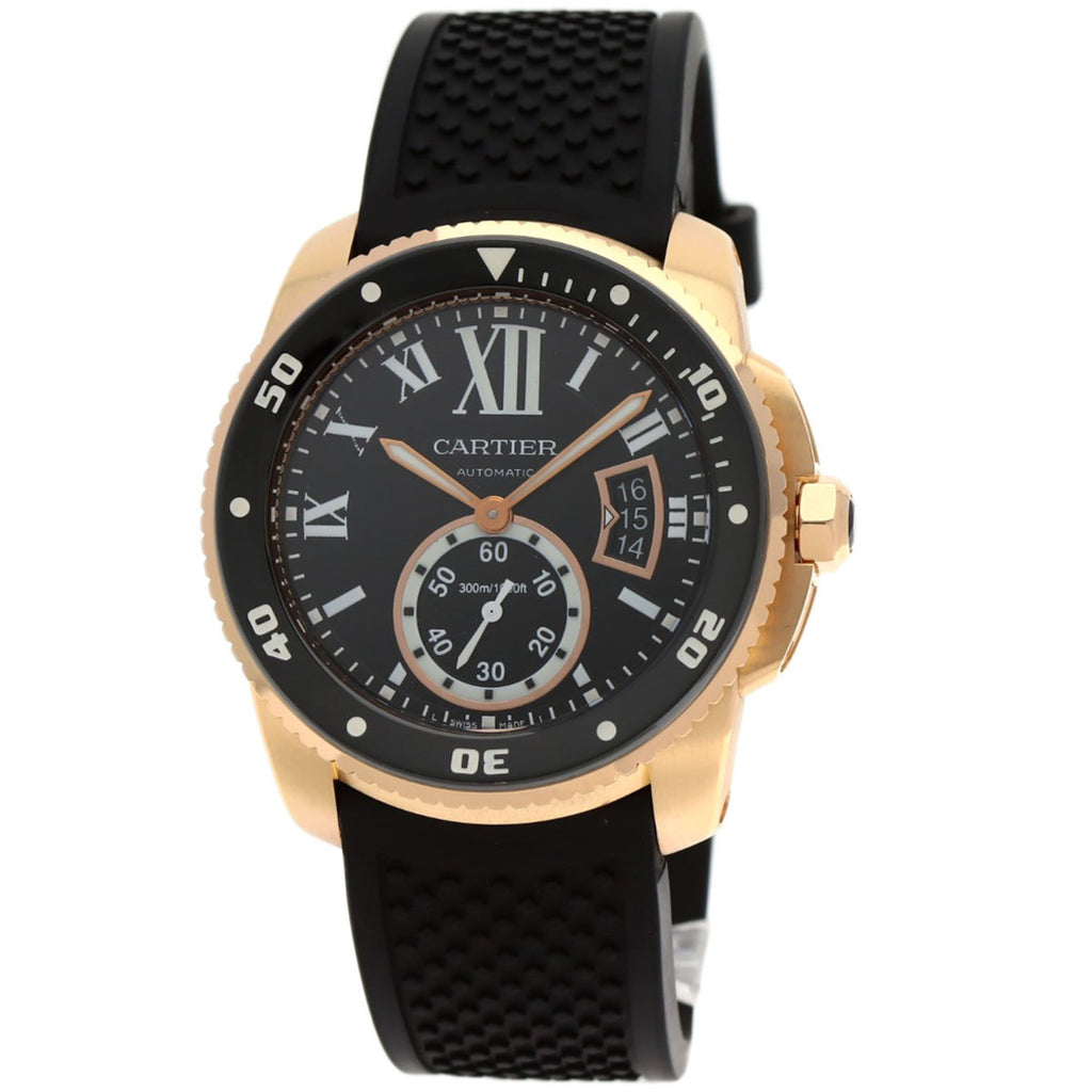 Cartier W7100052 Calibre de Diver's Watch, 18K Pink Gold, Rubber, Men's