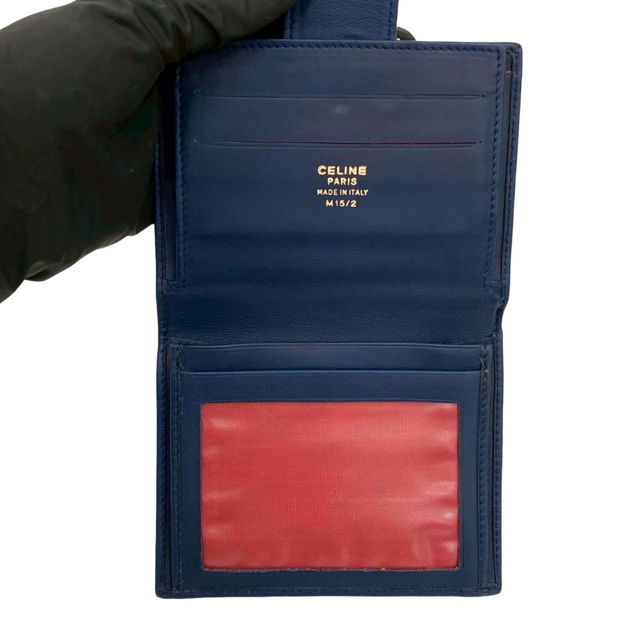 CELINE Circle Logo Leather Clasp Bi-fold Wallet Navy 49014