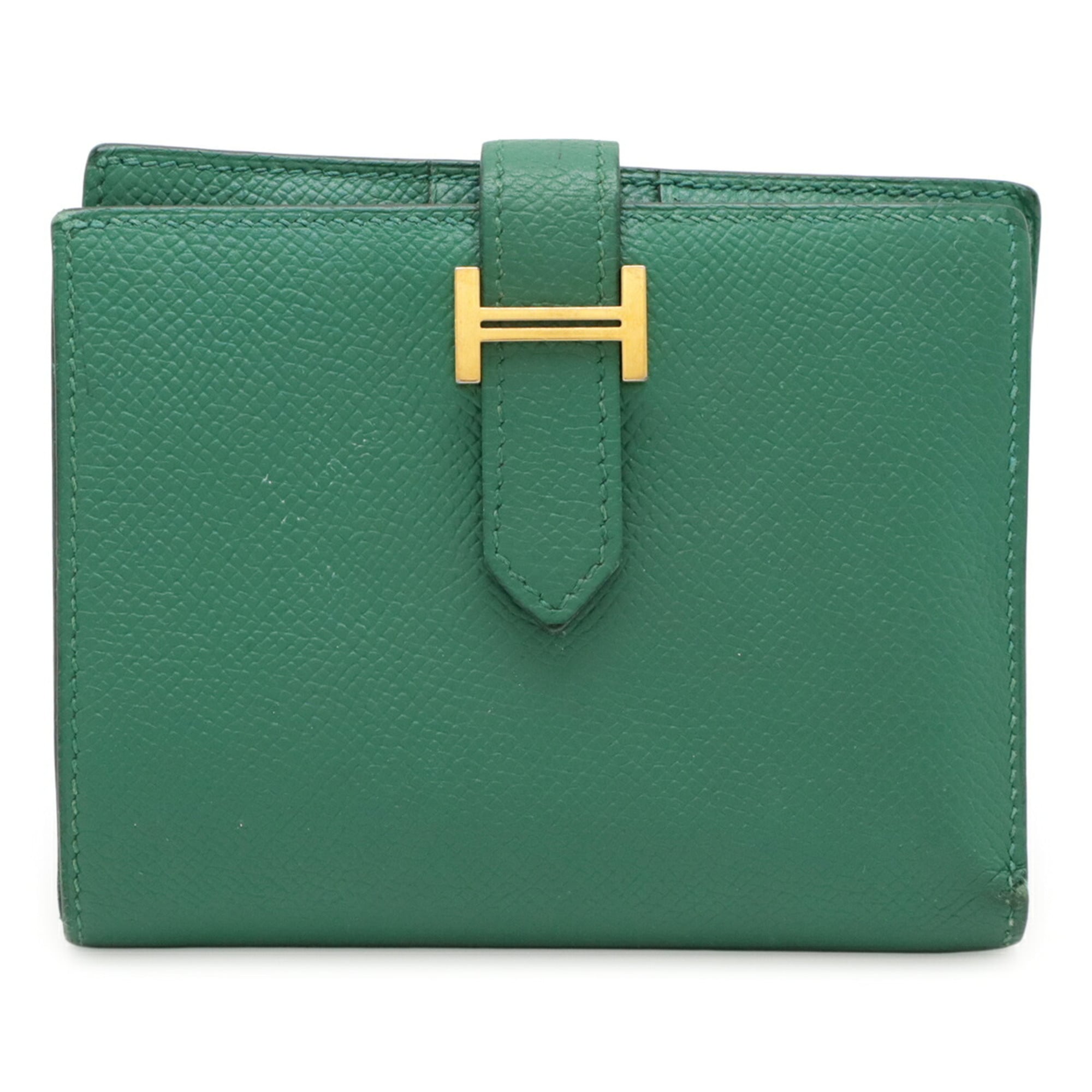 HERMES Bearn Compact Bi-fold Wallet, Epsom Leather, Bamboo, Green, C Stamp