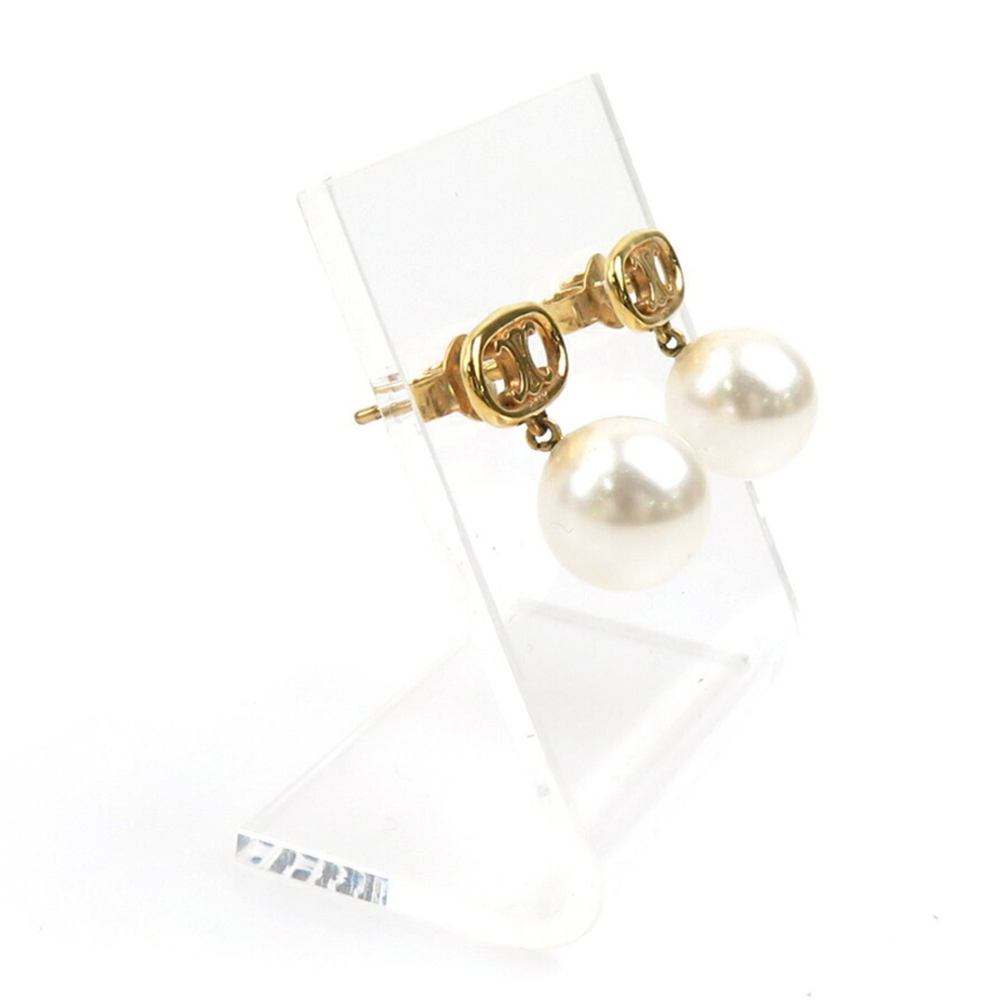 CELINE Earrings Metal Faux Pearl Gold x White Women's r10476j