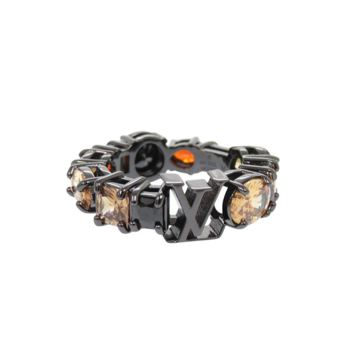 Like new Louis Vuitton M1202L metal ring with colored stones and black accents, model LV 1243 — Like New