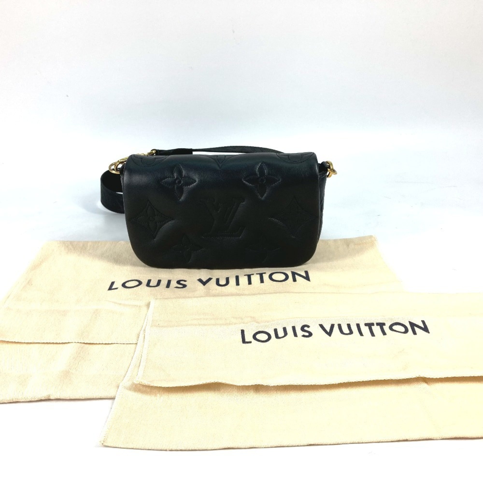 LOUIS VUITTON M81398 Monogram Bubblegram Wallet-on-Strap Long Wallet/Clutch Bag/2-Way Bag/Shoulder Bag Leather Women's Black — Like New