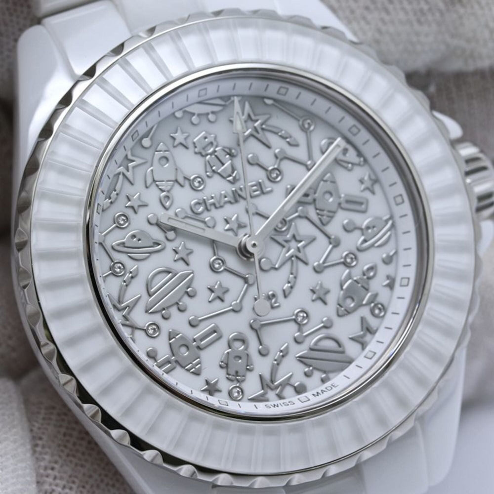CHANEL J12 Cosmic Diamond H7990 Women's Watch, White Ceramic x Stainless Steel 40440 — New - Store Return
