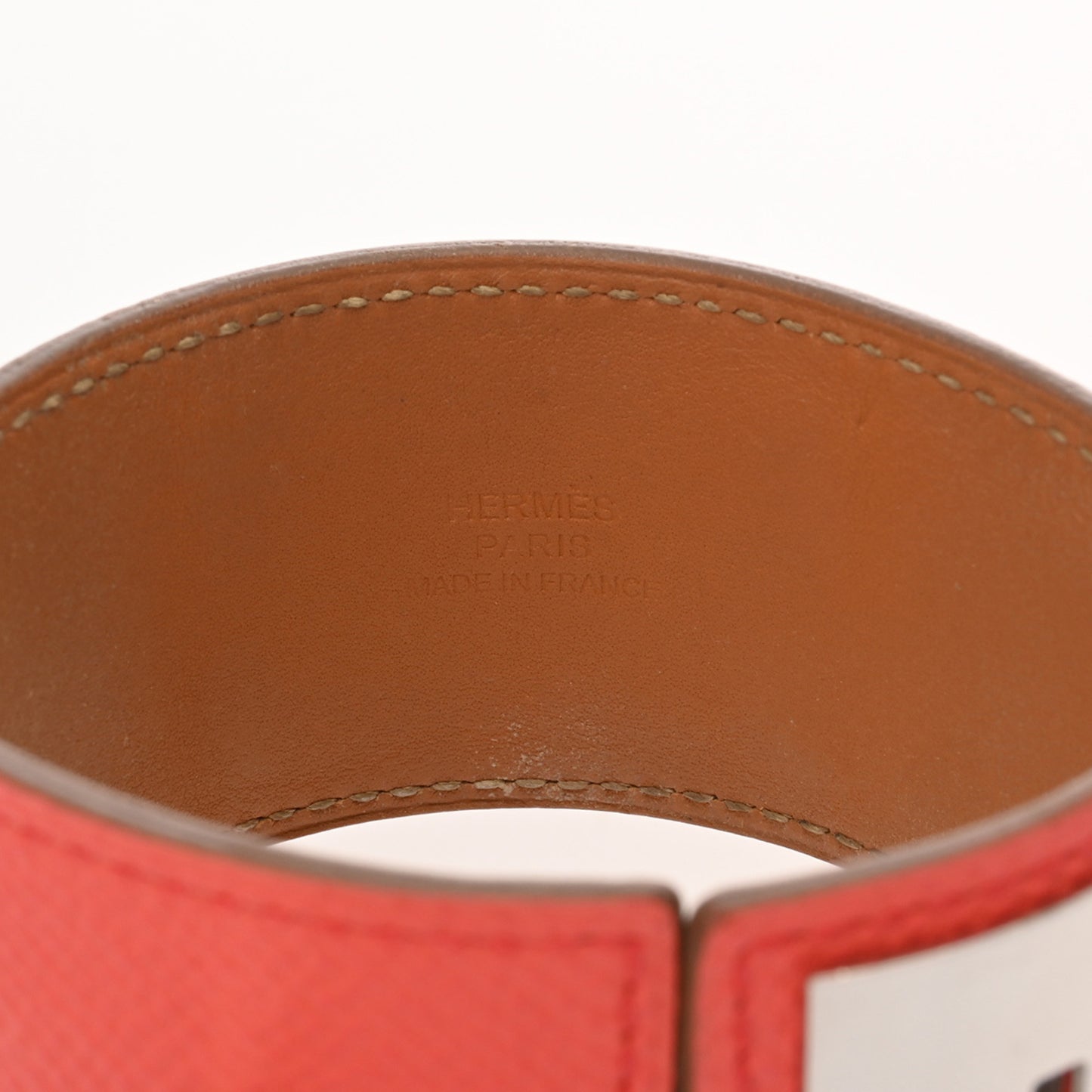 HERMES Collier de Chien GM Rose Jaipur Silver Hardware T Stamp (circa 2015) Unisex Epsom Leather Bracelet