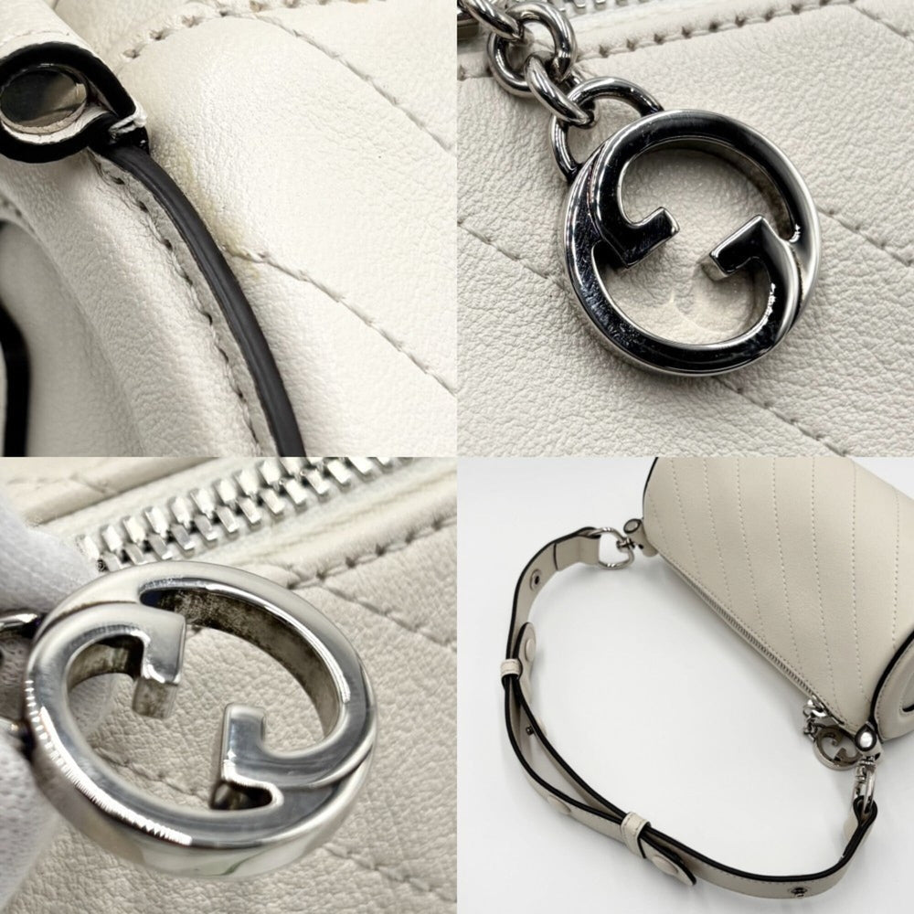 Gucci Women's Blondie Mini Handbag, Shoulder Bag, Leather, White, Silver Hardware (Model 760170) — Like New