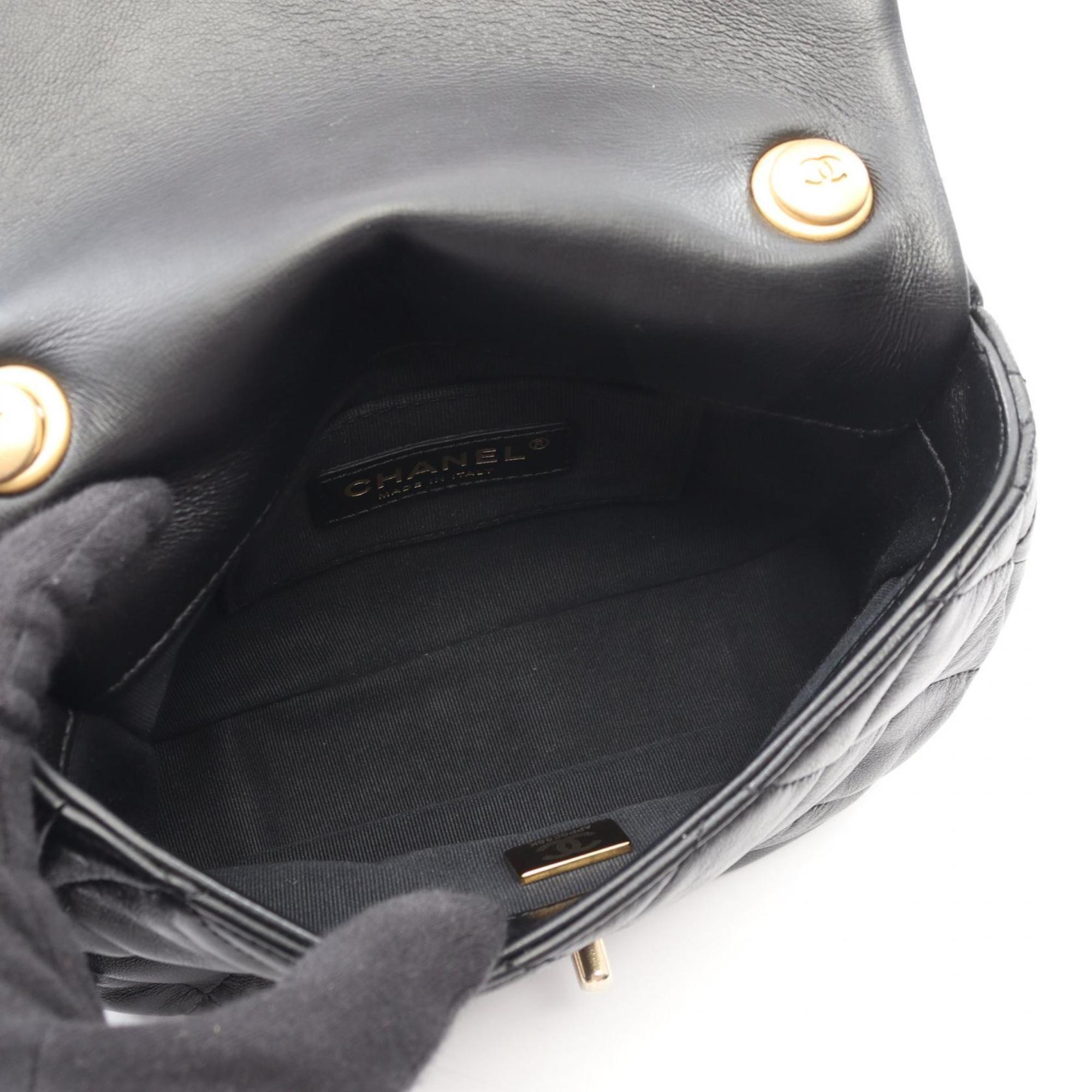 CHANEL Mini Matelasse Shoulder Bag, Lambskin Leather, Women's, Black, AS3205