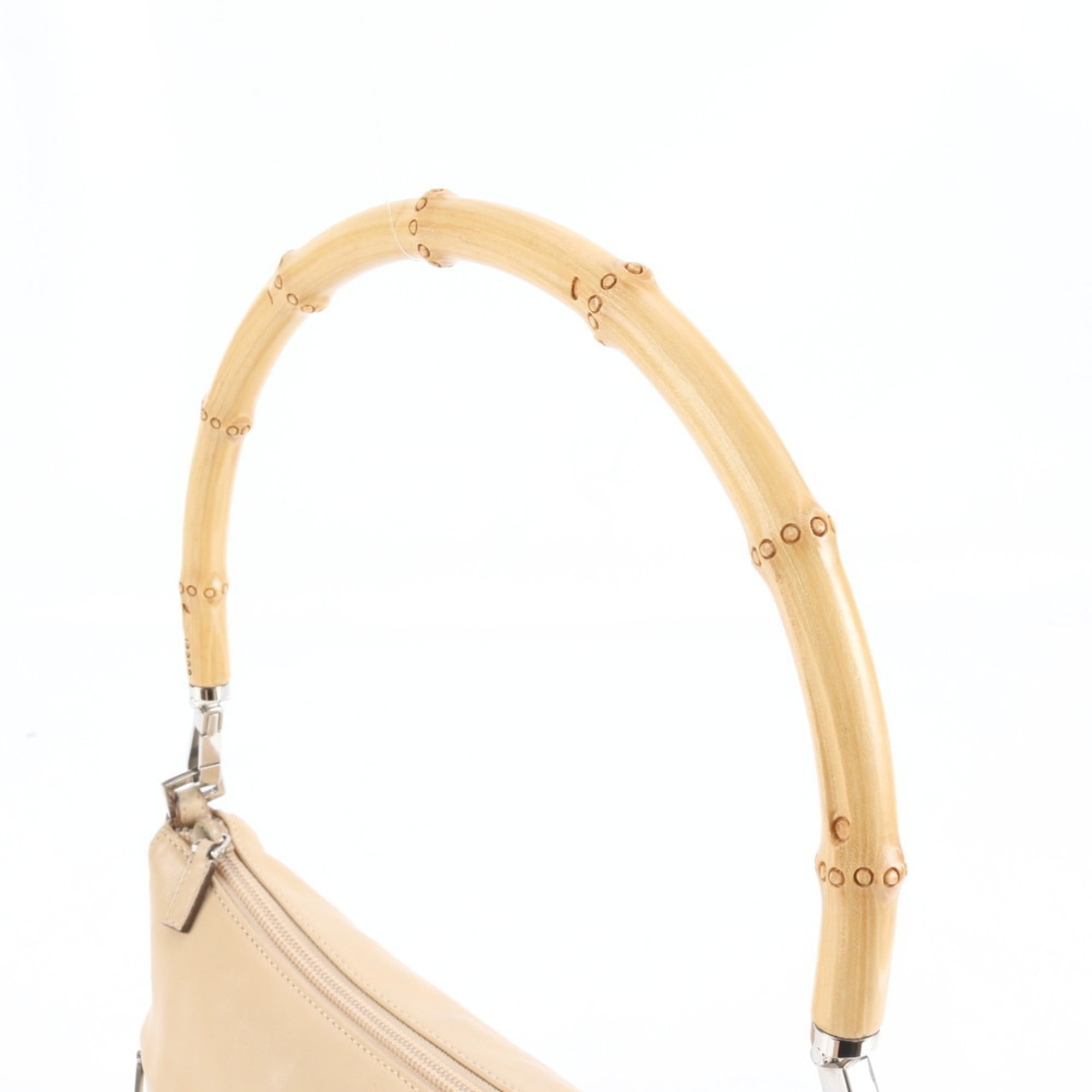 Gucci Bamboo 001 3865 Leather Handbag/One-Hand Buckle Tote Bag, Beige, Women's