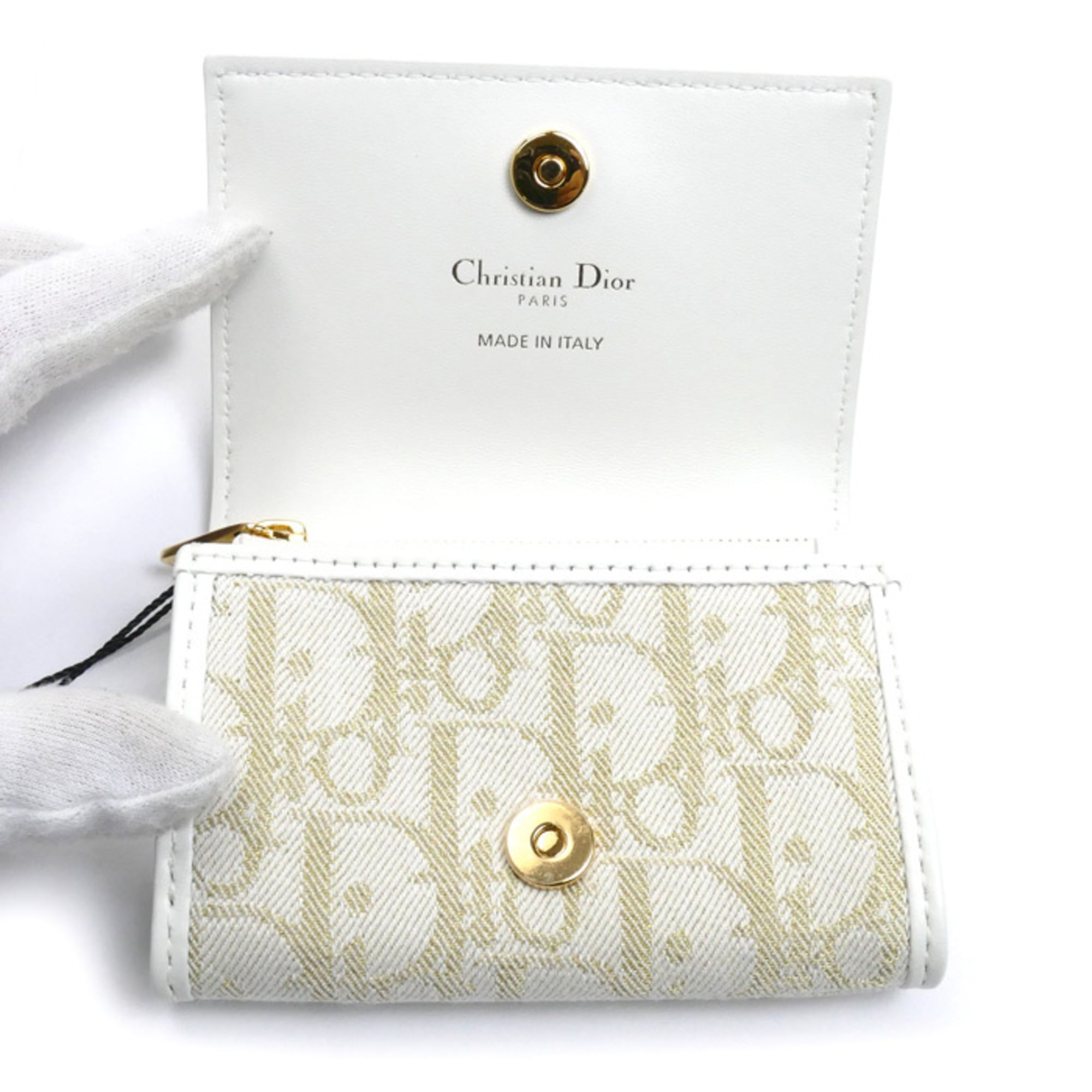 Pre-owned Christian Dior Oblique 30 Montaigne Medium Wallet and Coin Case in White Gold (S2300UNRG)