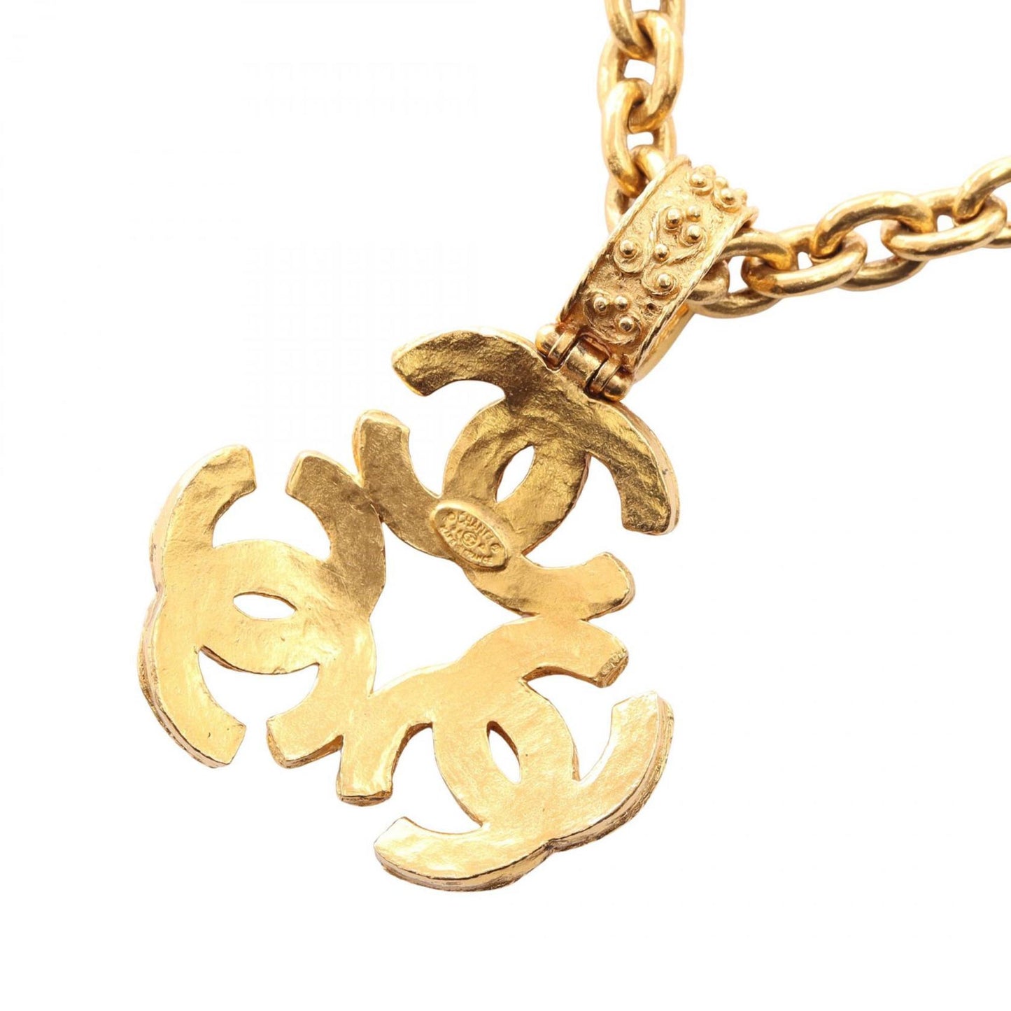 CHANEL Triple Coco Mark Necklace, Gold Plated, Women's