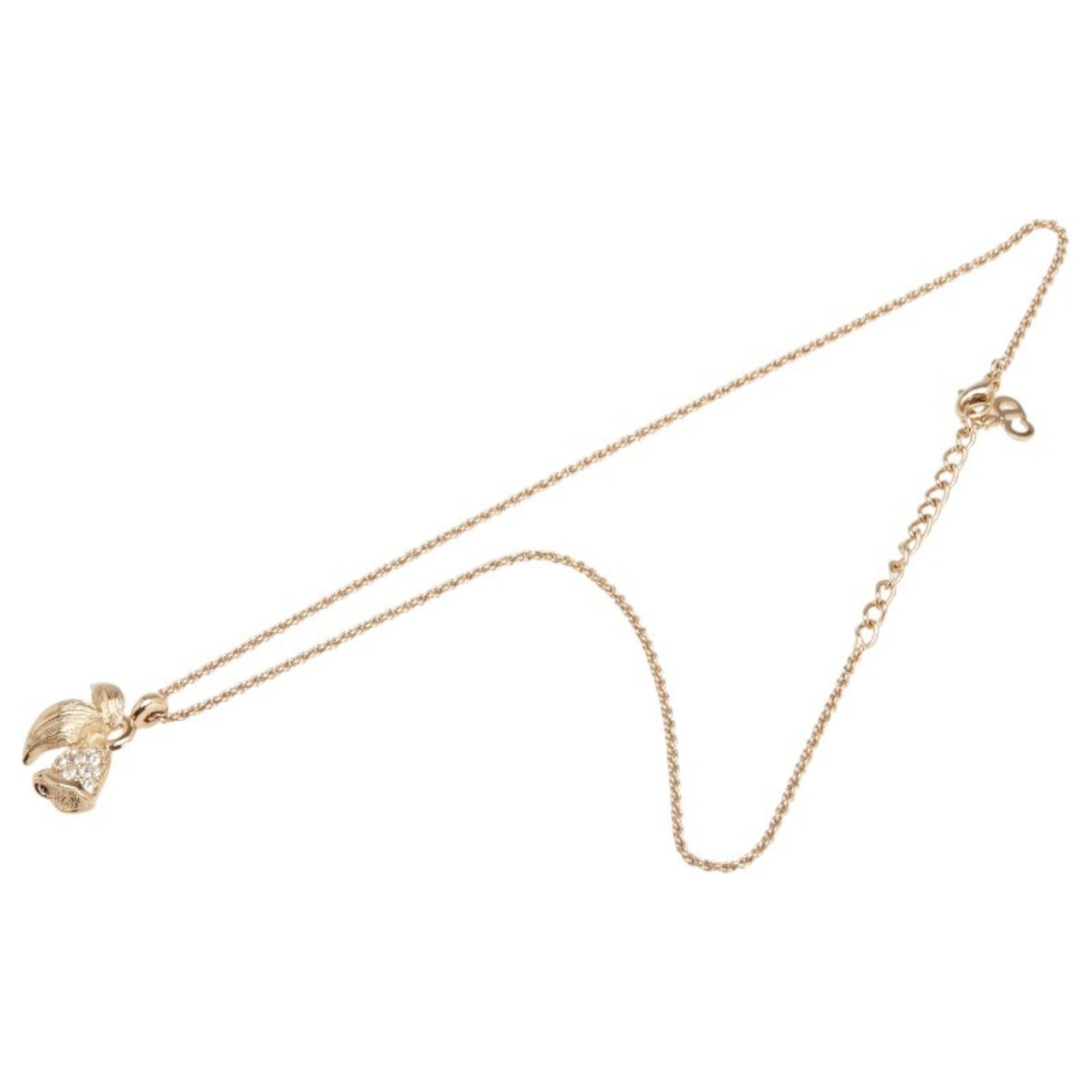 Christian Dior Vintage Leaf Bell Motif Necklace with Gold Plated Rhinestones for Women