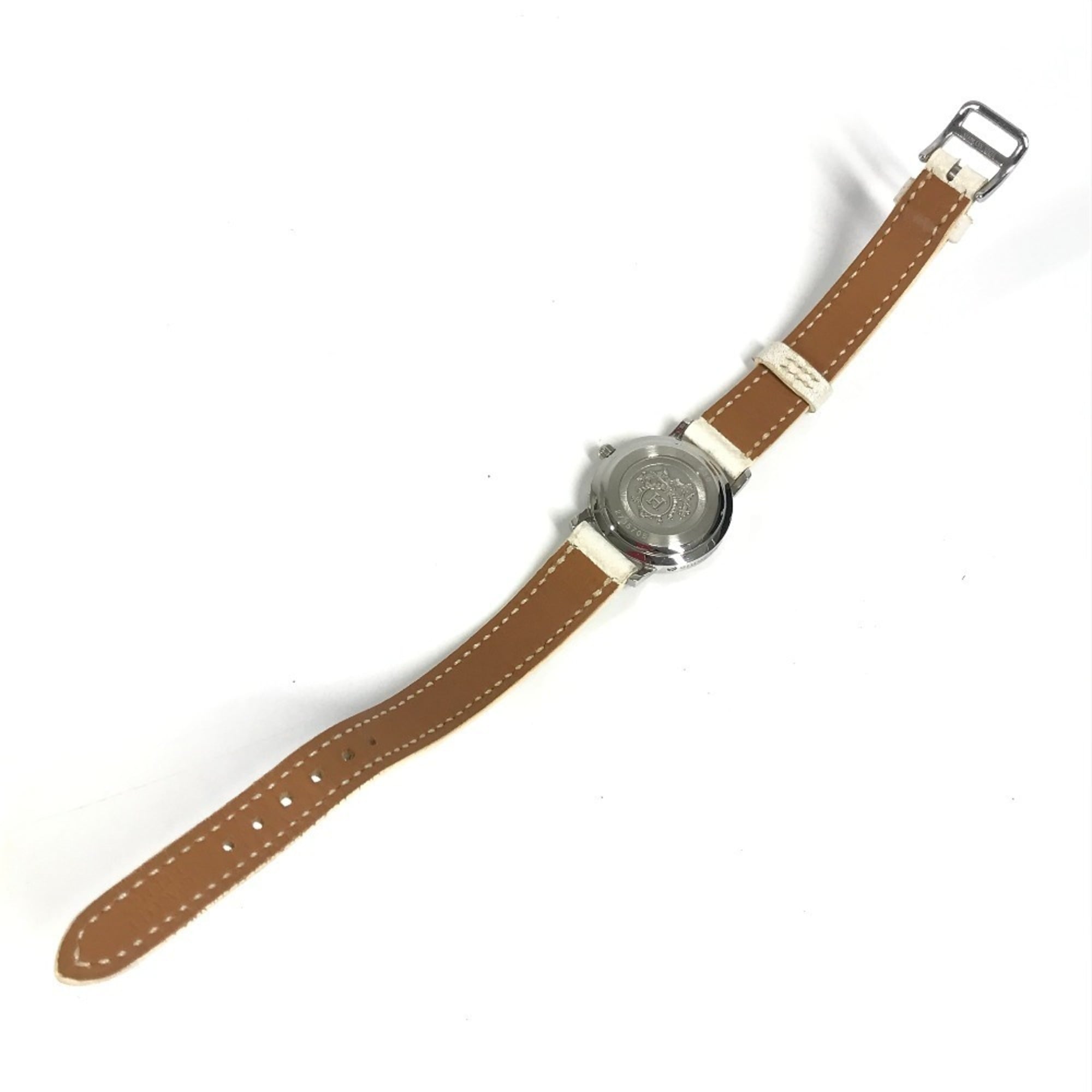 HERMES CL4.230 Clipper Nacle 12-Piece Diamond Women's Watch with Leather Strap, White Leather/Stainless Steel — Very Good
