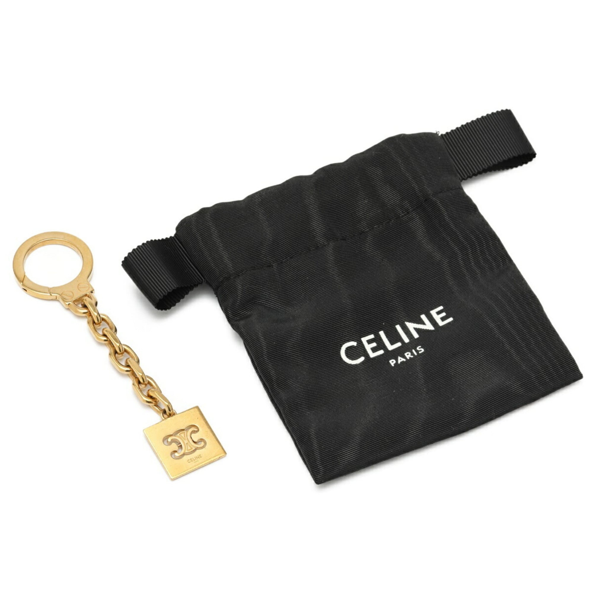 Celine Triomphe Charm Key Ring Metal Gold S-159505