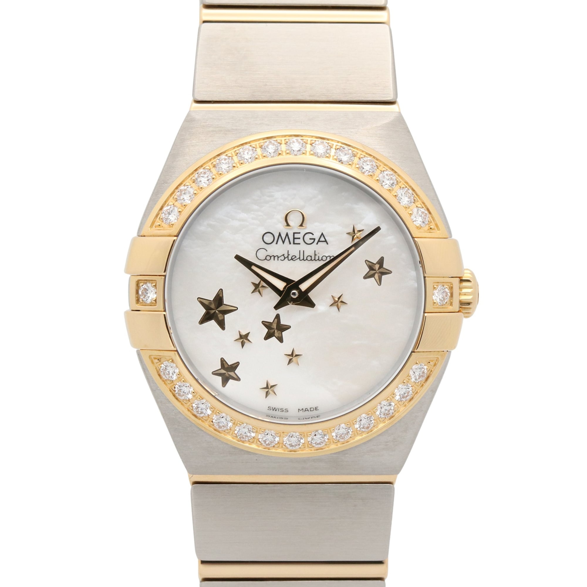 Omega Constellation Brushed Watch, 18K (Yellow Gold) Stainless Steel, Ladies', White/White Mother-of-Pearl, 123.25.24.60.05.001 — Very Good