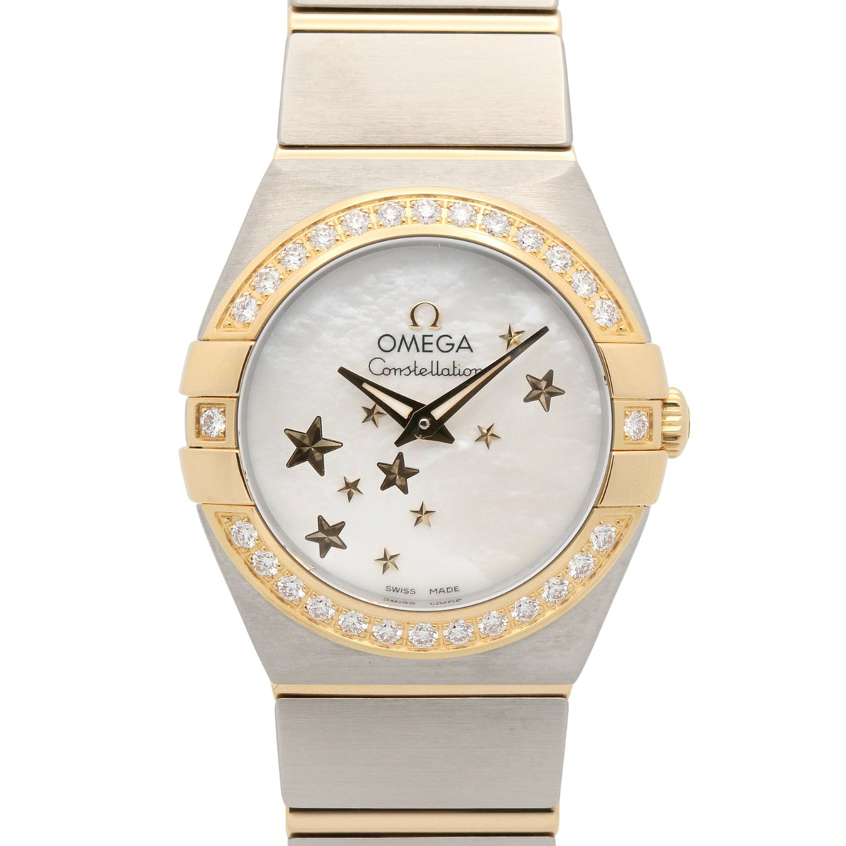 Omega Constellation Brushed Watch, 18K (Yellow Gold) Stainless Steel, Ladies', White/White Mother-of-Pearl, 123.25.24.60.05.001 — Very Good