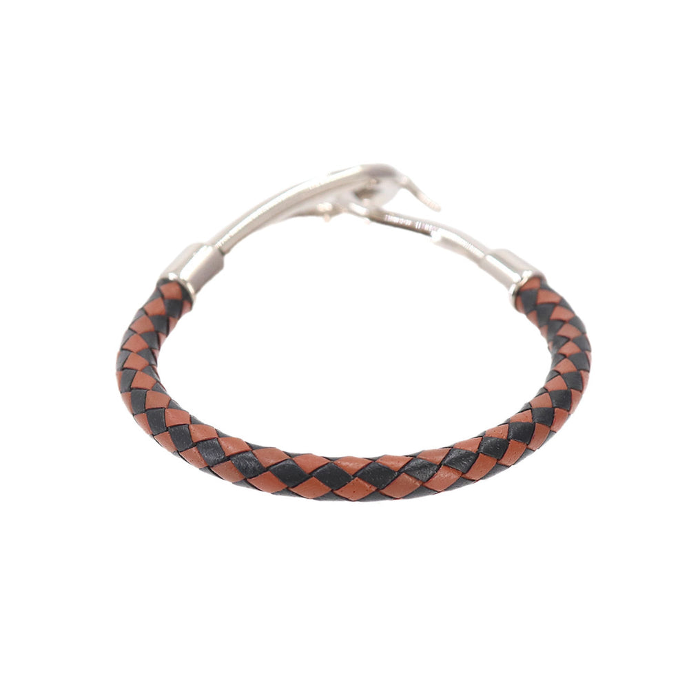 Hermes Jumbo H Bracelet, Leather, Brown, Black, Silver Hardware — New - Store Return