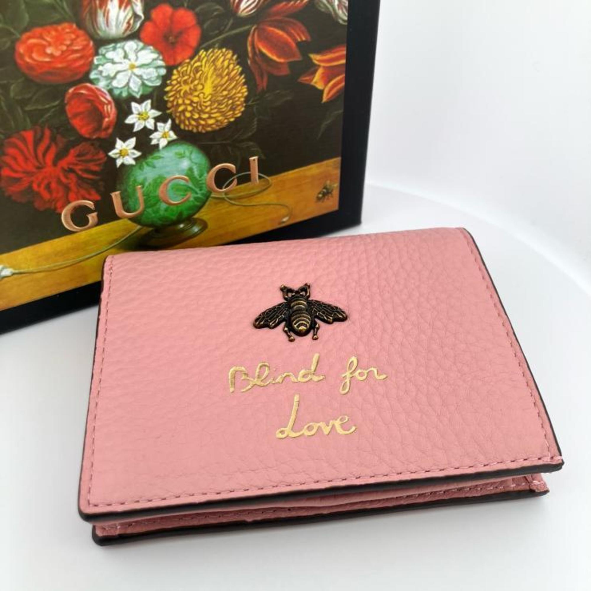 Gucci Animalier Bee 468015 Blind for Love Bi-fold Wallet, Pink