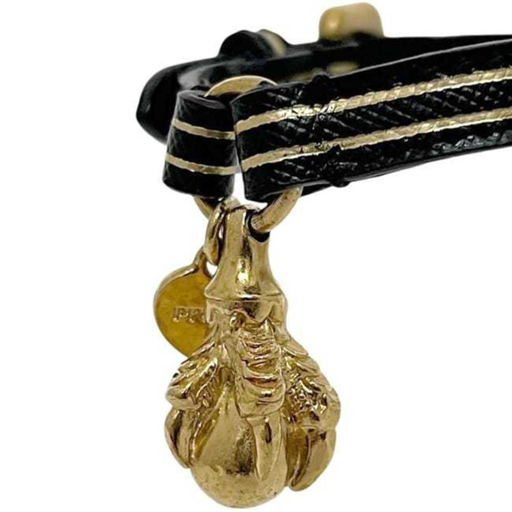 Prada Bracelet ec-24715 Black Gold Leather PRADA Border NERO Heart Swing Women's Men's