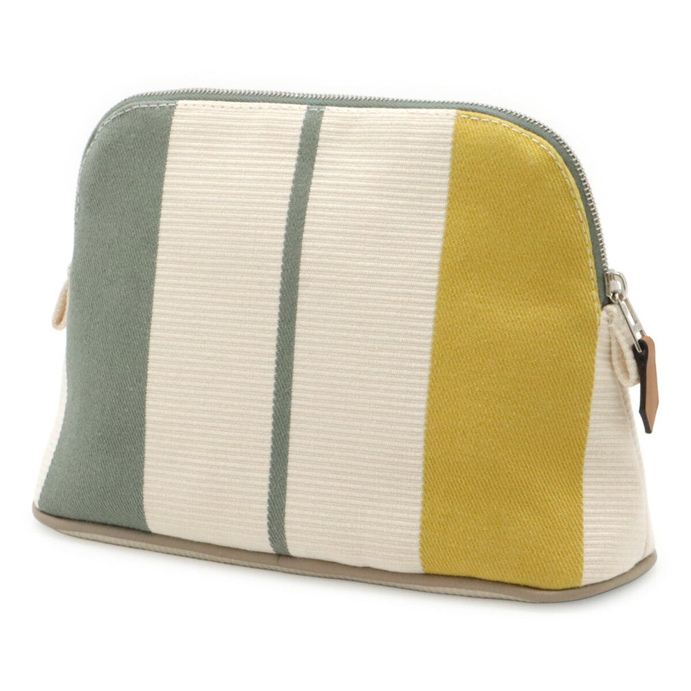 HERMES Bolide Pouch Mini Rayures Rocabar Stripe Canvas Absinthe Jaune Citron — Like New
