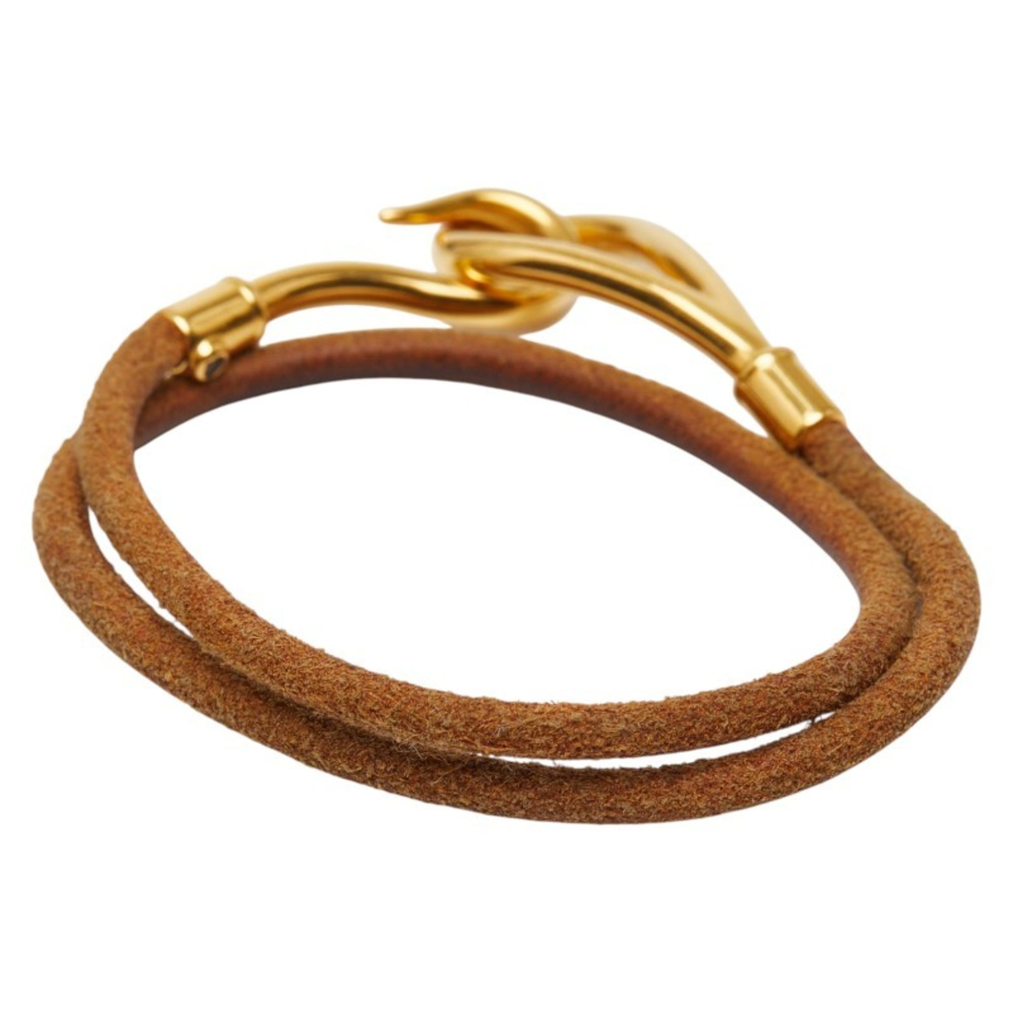 Hermes Jumbo Bracelet Choker in Brown Gold Plated Leather for Women