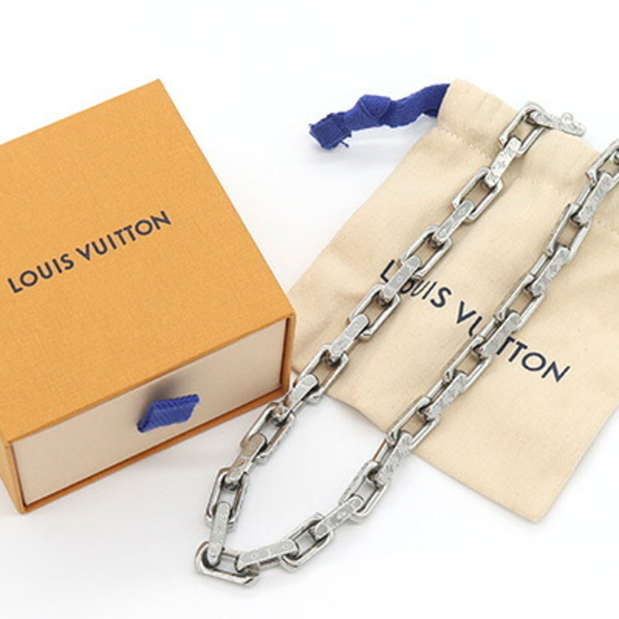 Louis Vuitton Monogram Necklace Chain M00307 Silver Metal Heavyweight Men's — Like New