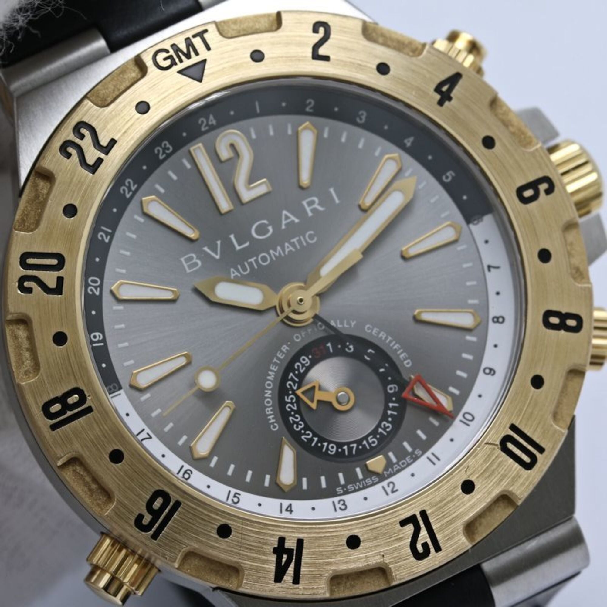 BVLGARI Diagono Professional GMT GMT40C5SGVD GMT40SG Men's Watch SS x 18K Yellow Gold Rubber 40536 — Good
