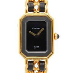 Chanel CHANEL Première S Watch, Gold Plated (GP), Leather Strap, Women's, Black, H0001 — Very Good