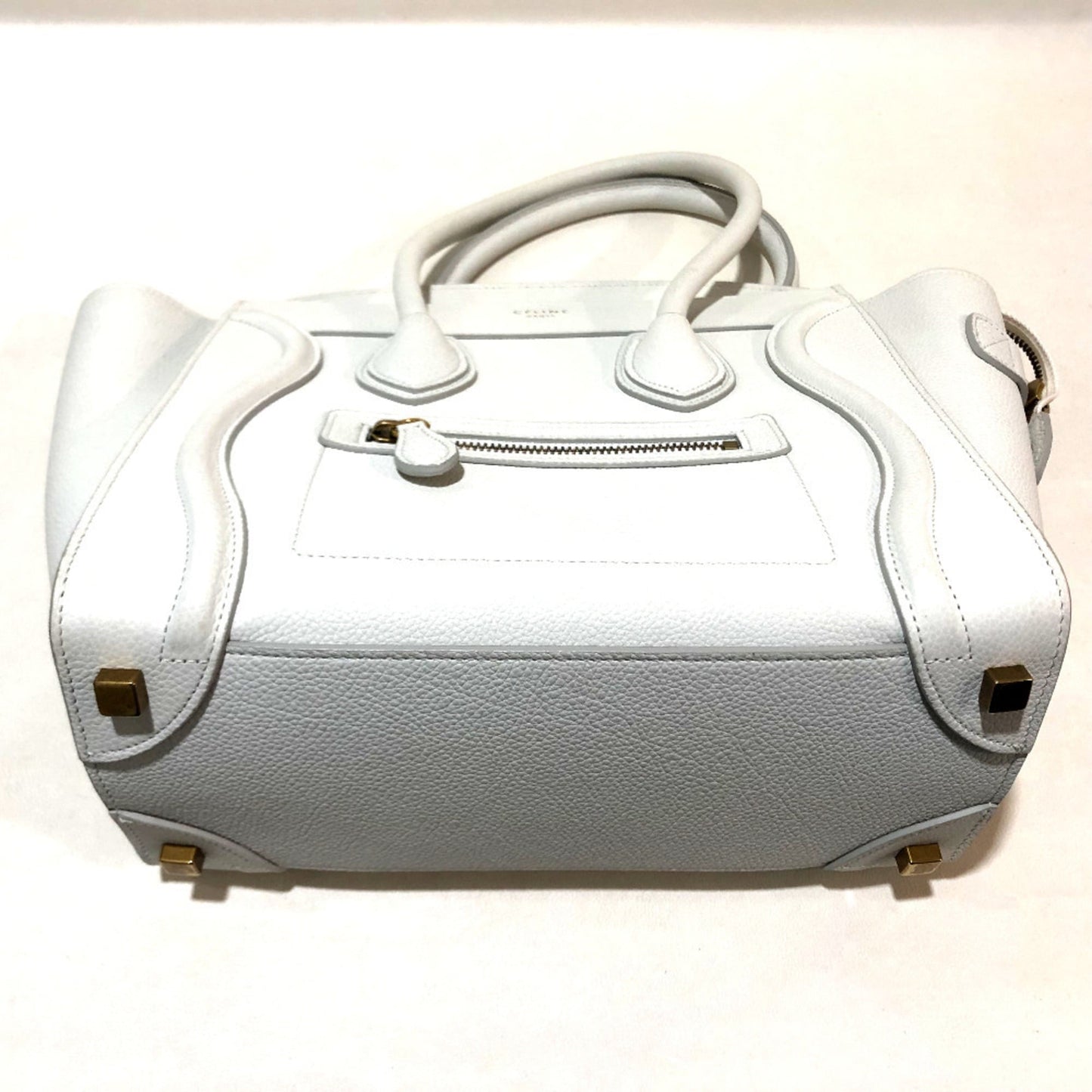 CELINE 167793 Tote Bag Micro Shopper Luggage Handbag Leather Women's White Off-White x Sky Blue