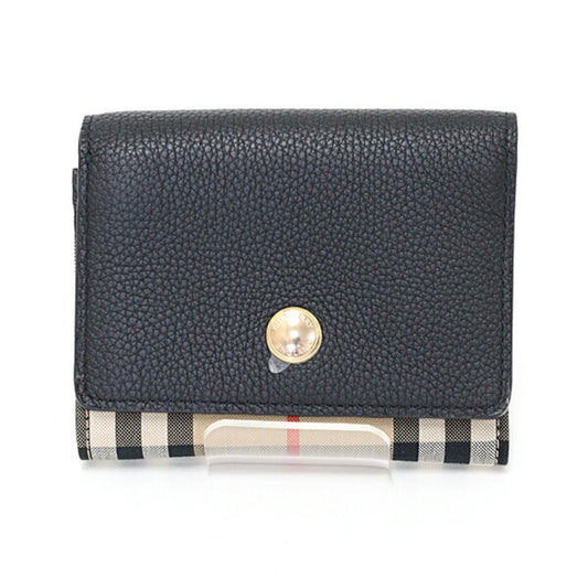 Burberry tri-fold wallet check black beige leather
