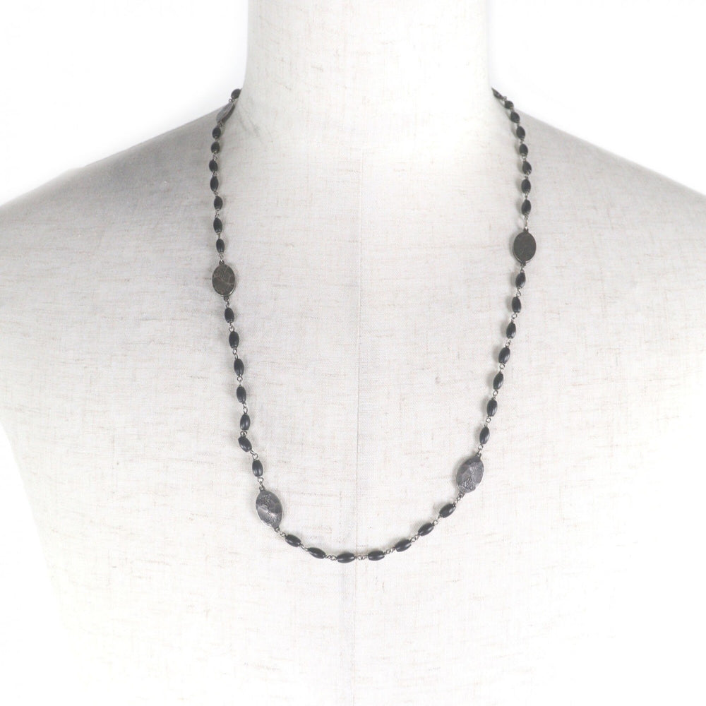 GUCCI AG925 Crest Plate Long Necklace, Silver & Black, Made in Italy, Total Weight 35g, Recommended for Men — Like New