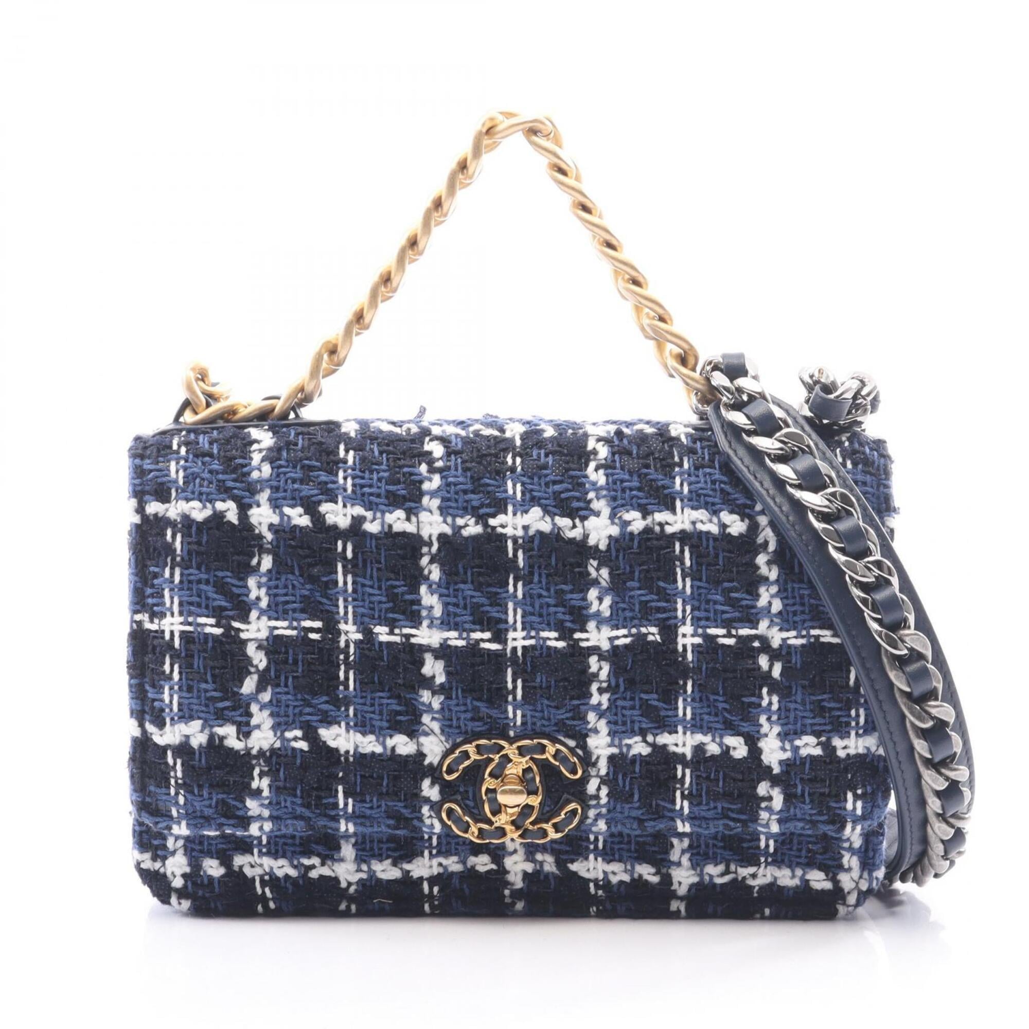 Chanel CHANEL CHANEL19 Matelassé Check Combination Hardware 2-Way Shoulder Bag Handbag Fabric Women's Blue White Black — New - Store Return