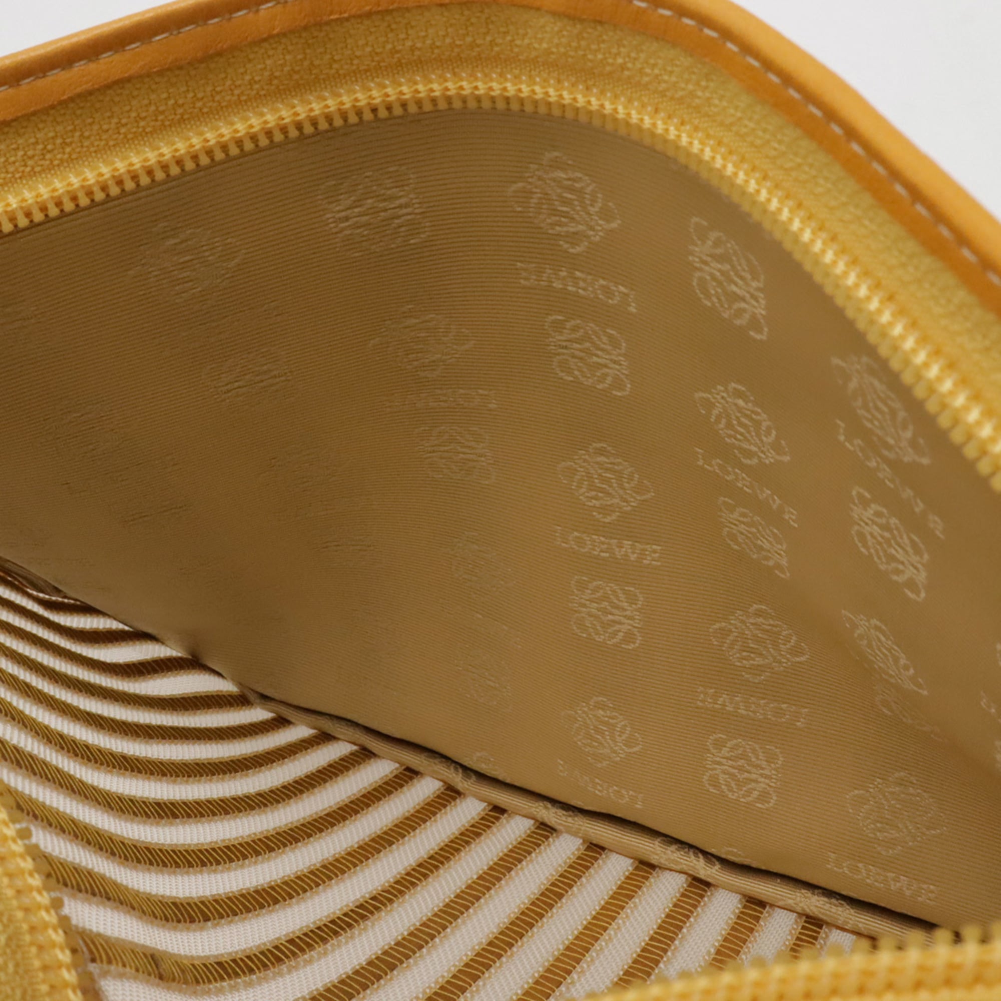 LOEWE Anagram Handbag Pouch Clutch Bag Striped Mesh Leather Mustard — Like New