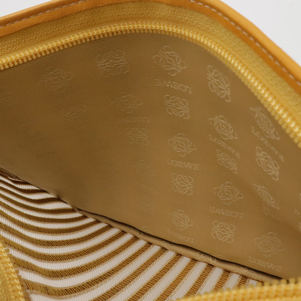 LOEWE Anagram Handbag Pouch Clutch Bag Striped Mesh Leather Mustard — Like New