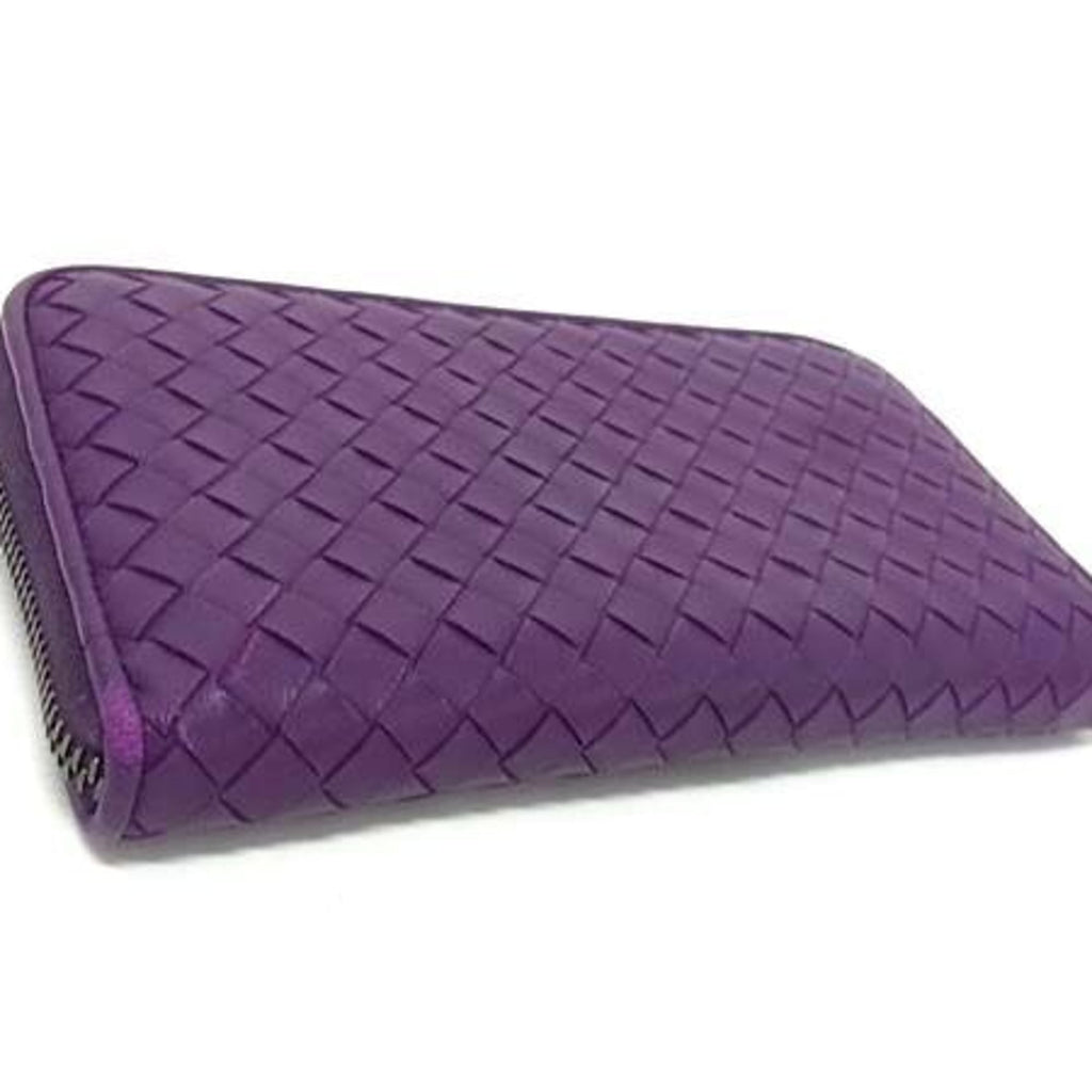 BOTTEGA VENETA Intrecciato Wallet 114076 Purple Leather Round Long for Men and Women