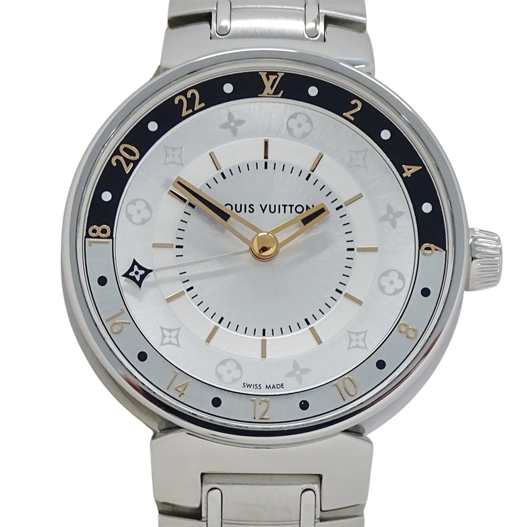 Louis Vuitton LOUIS VUITTON Women's Watch, Tambour Moon Dual Time, Quartz, Stainless Steel (QA104), Silver — Good