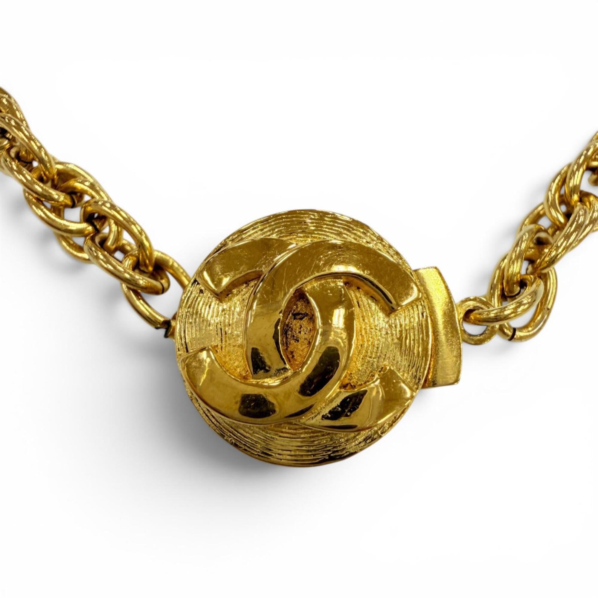 CHANEL Vintage Metal Coco Mark Twist Chain Necklace, Gold, Women's Accessory, with Box — Like New
